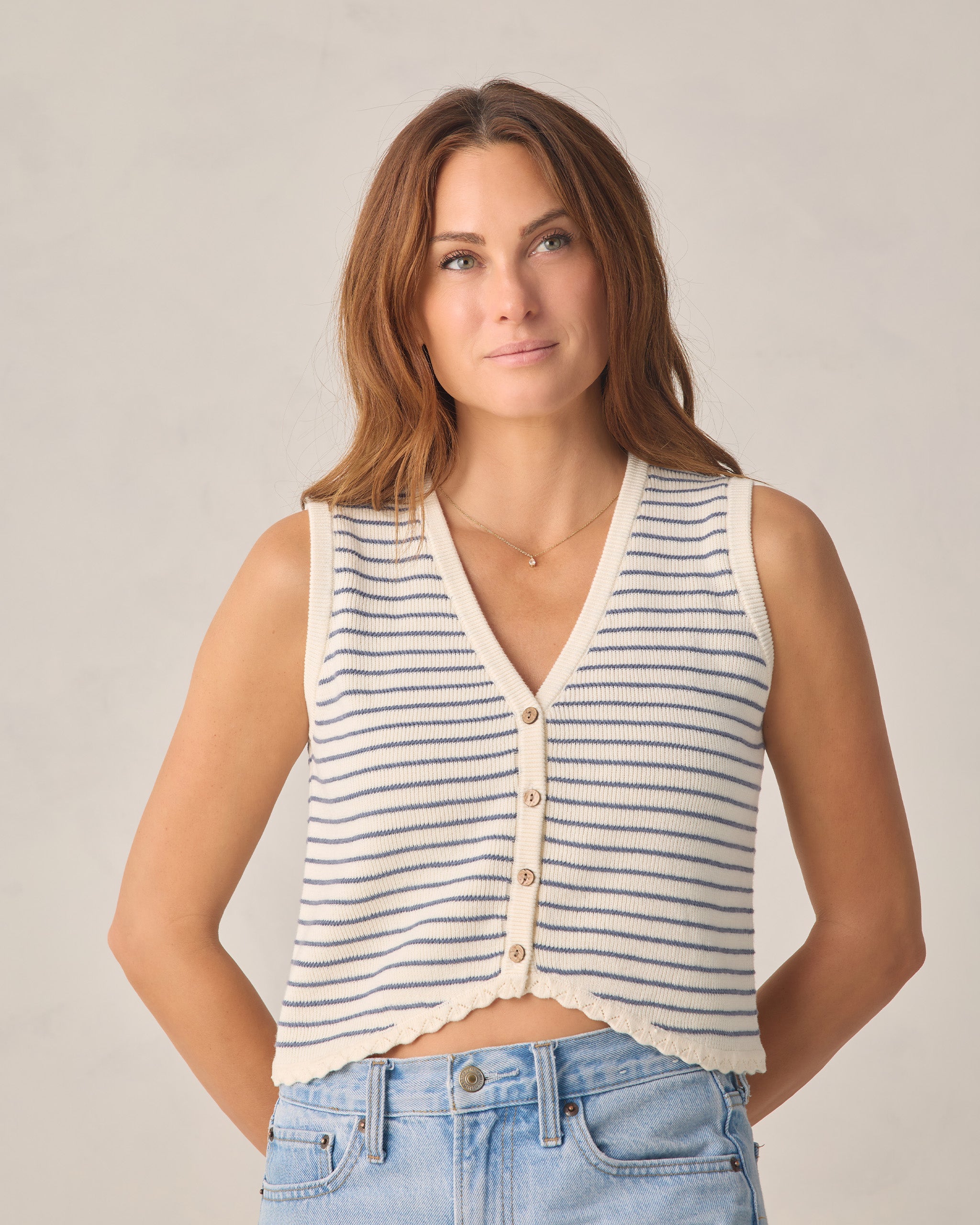 Women's Knit Vest Marine Stripe