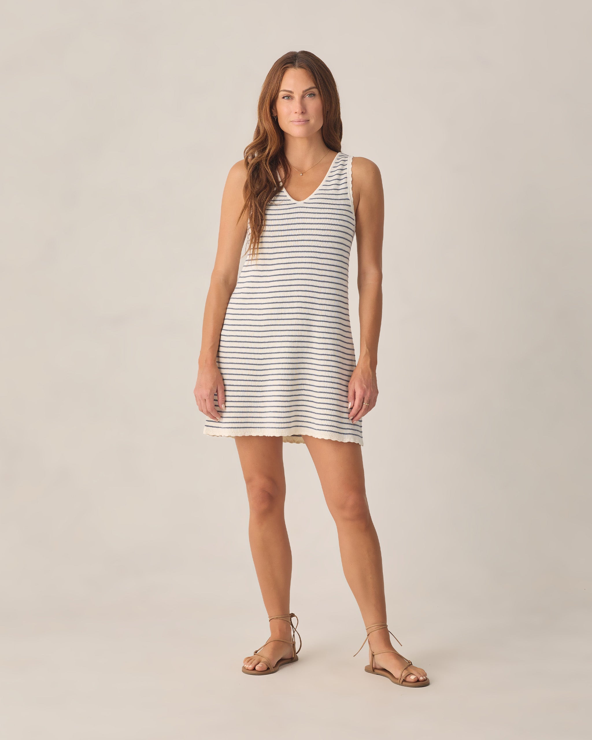 Women's Crochet Tank Mini Dress Marine Stripe