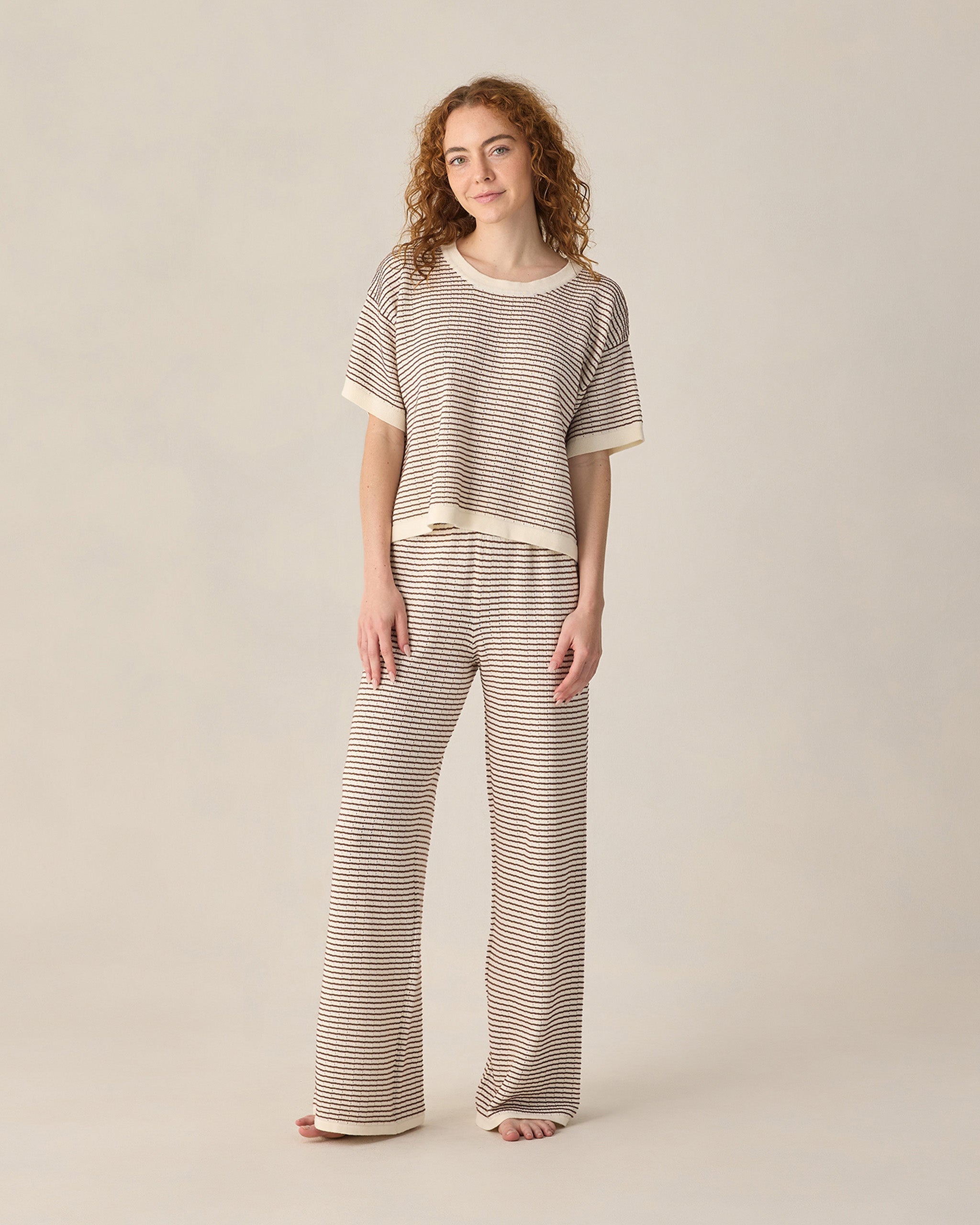 Women's Knit Wide Leg Pant Chocolate Stripe