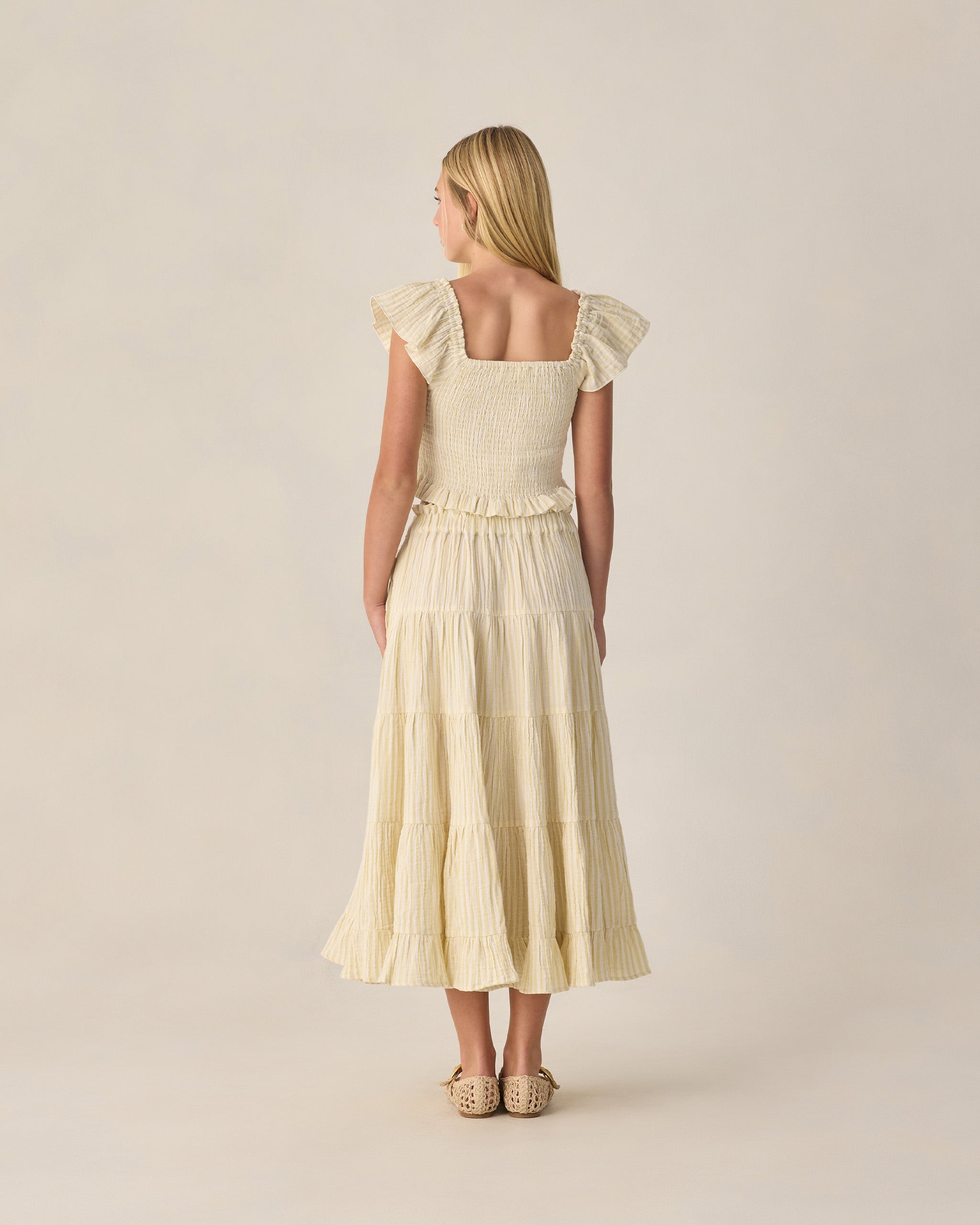 Teen Ruffle Tiered Maxi Skirt Citron Stripe - Rylee + Cru | Kids Clothes | Trendy Baby Clothes | Modern Infant Outfits |