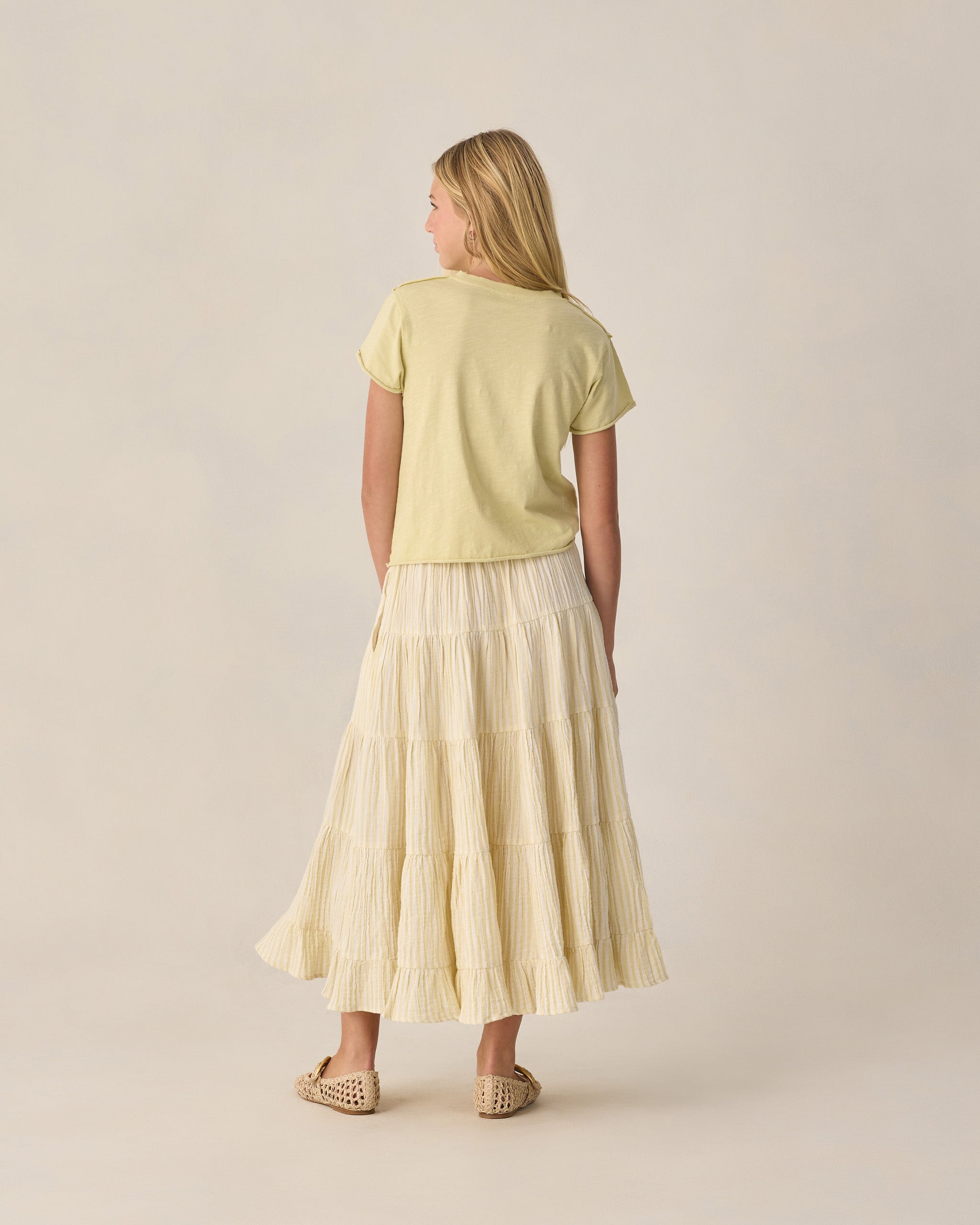 Teen Ruffle Tiered Maxi Skirt Citron Stripe - Rylee + Cru | Kids Clothes | Trendy Baby Clothes | Modern Infant Outfits |