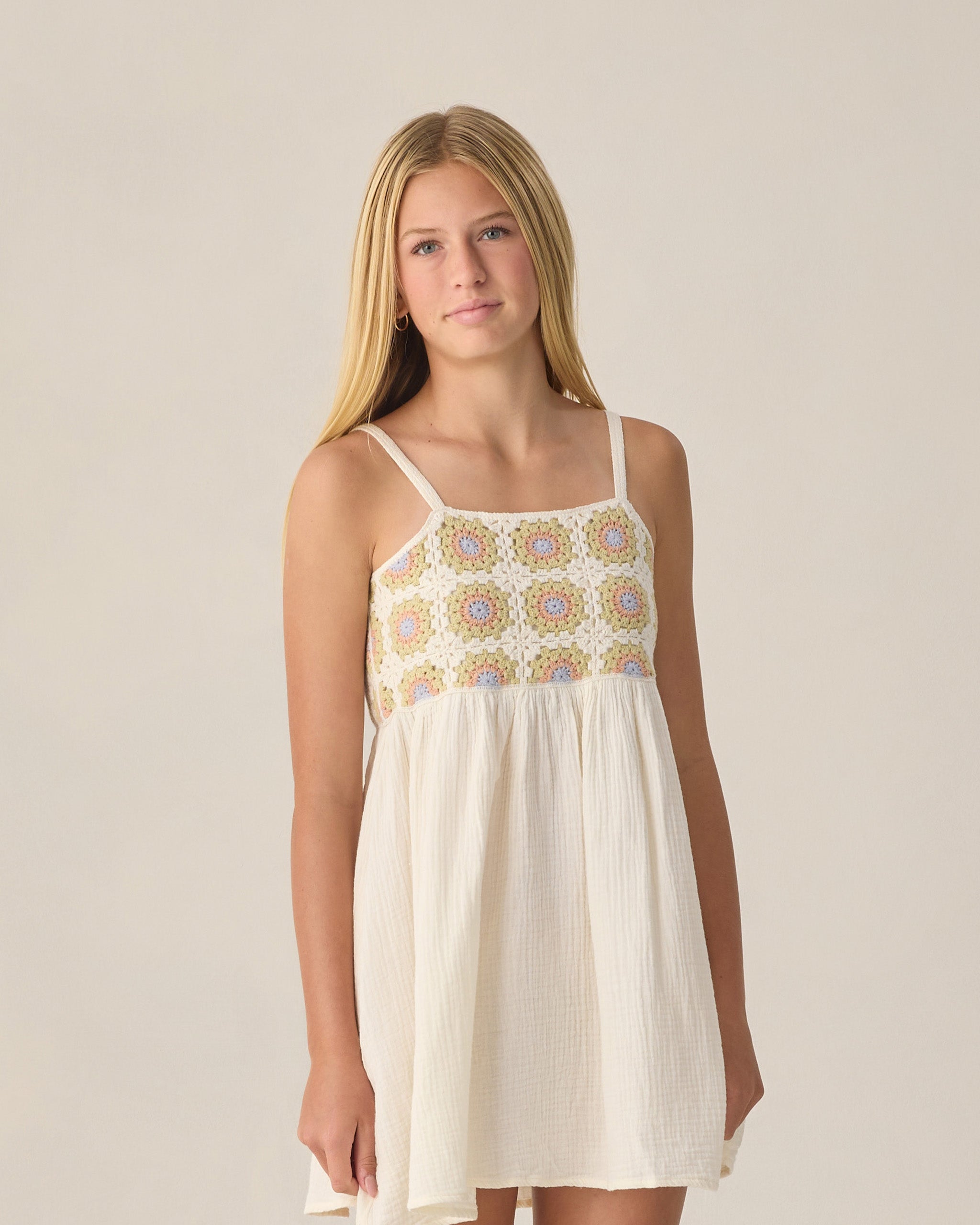 Teen Crochet Sundress Citron Daisy Check - Rylee + Cru | Kids Clothes | Trendy Baby Clothes | Modern Infant Outfits |