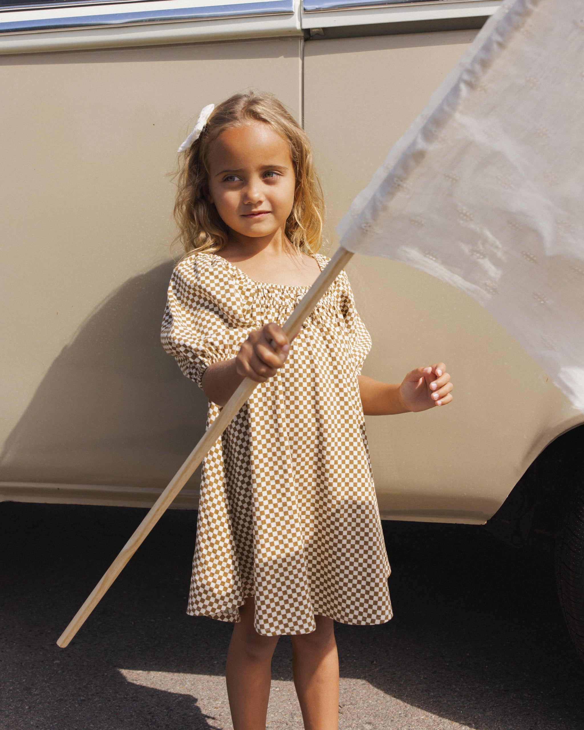 Sabrina Mini Dress Ocre Check - Rylee + Cru | Kids Clothes | Trendy Baby Clothes | Modern Infant Outfits |