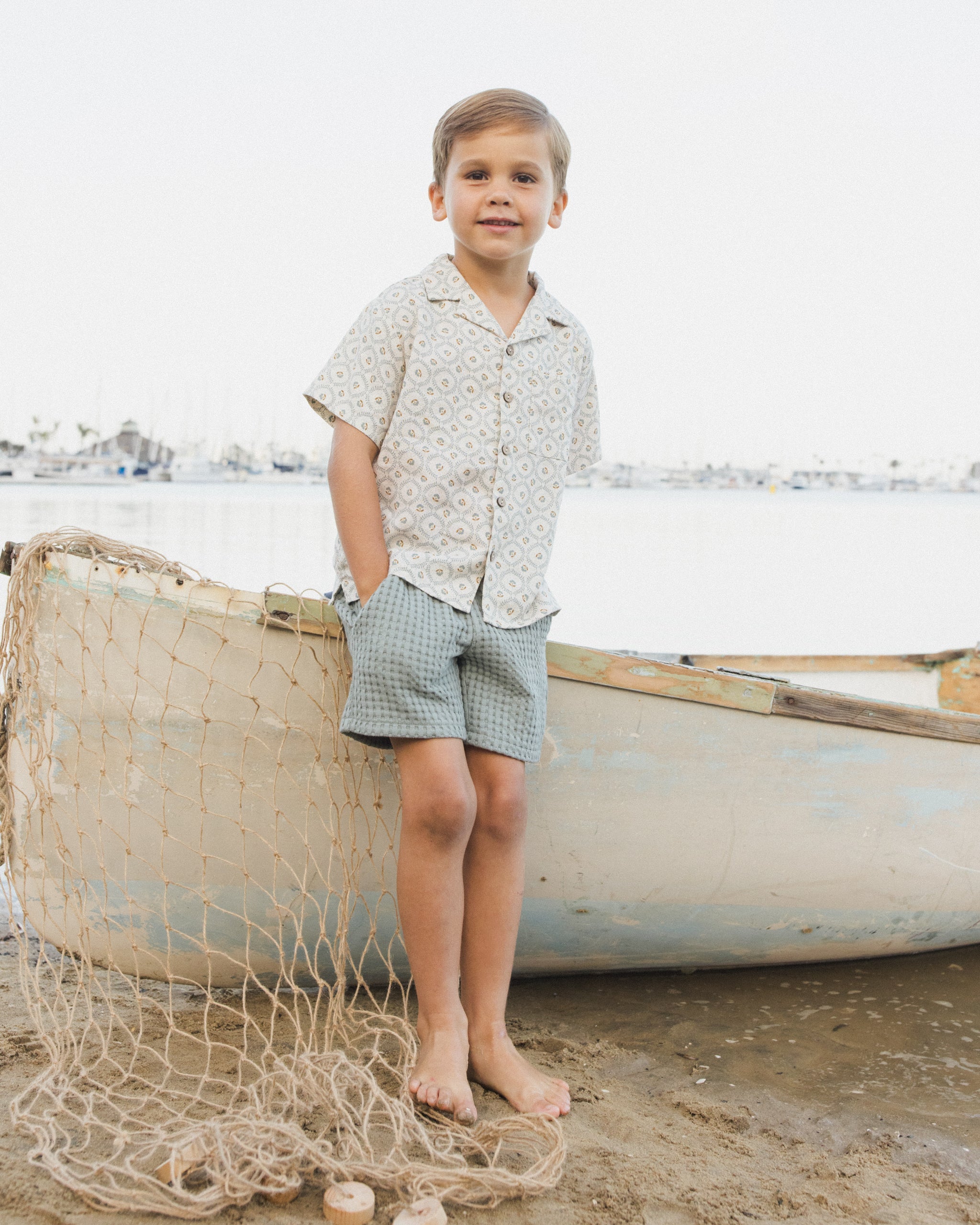 Lapel Collar Shirt Green Fleur - Rylee + Cru | Kids Clothes | Trendy Baby Clothes | Modern Infant Outfits |