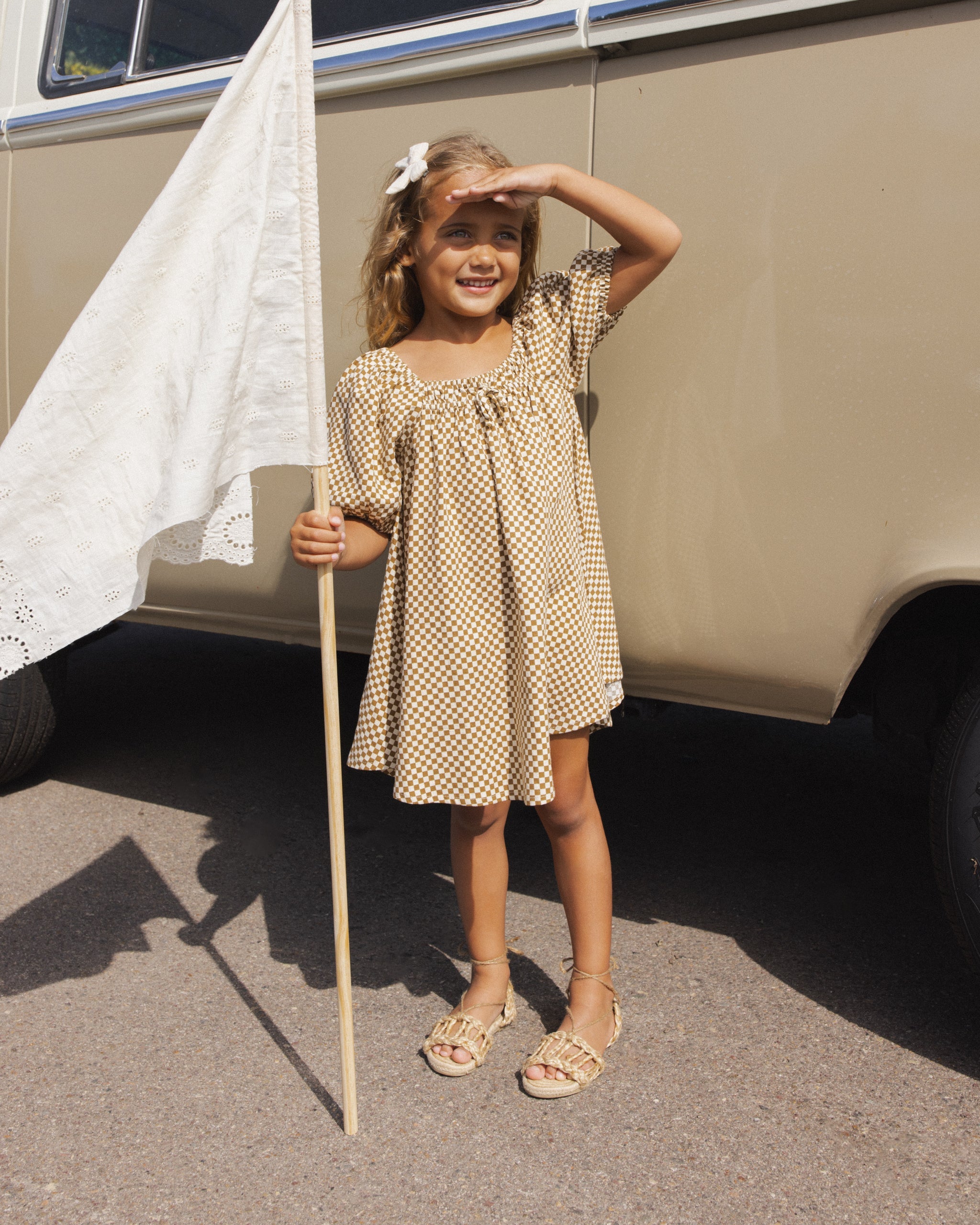 Sabrina Mini Dress Ocre Check - Rylee + Cru | Kids Clothes | Trendy Baby Clothes | Modern Infant Outfits |