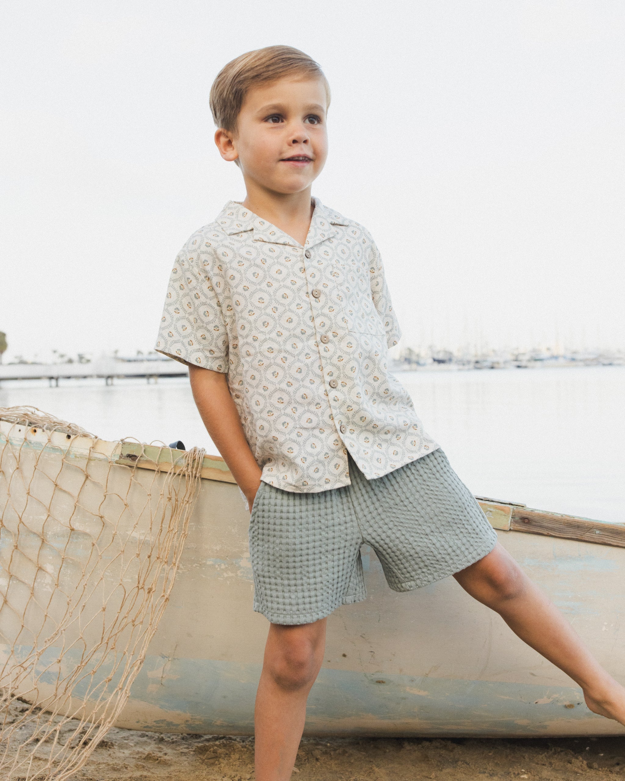 Lapel Collar Shirt Green Fleur - Rylee + Cru | Kids Clothes | Trendy Baby Clothes | Modern Infant Outfits |