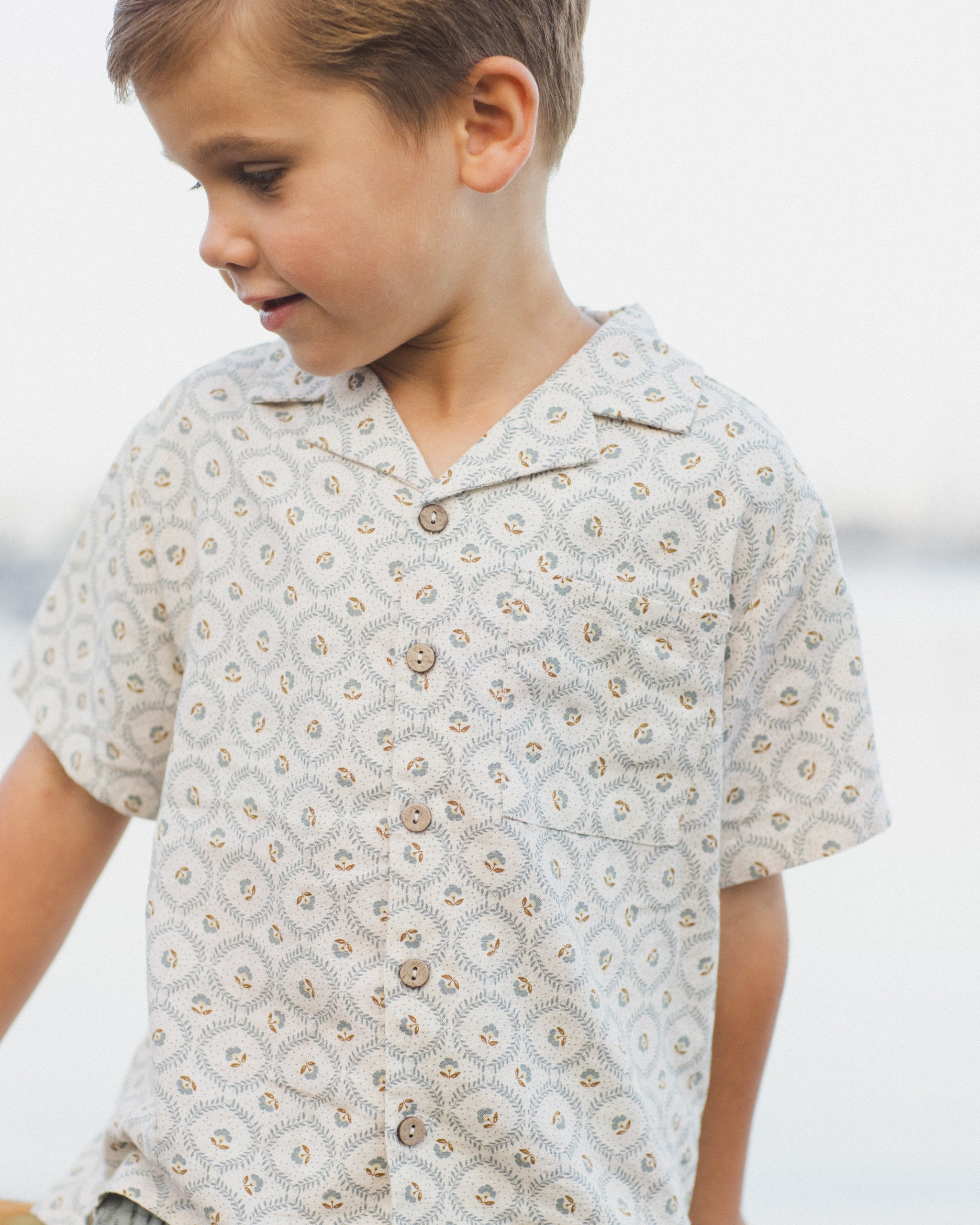 Lapel Collar Shirt Green Fleur - Rylee + Cru | Kids Clothes | Trendy Baby Clothes | Modern Infant Outfits |