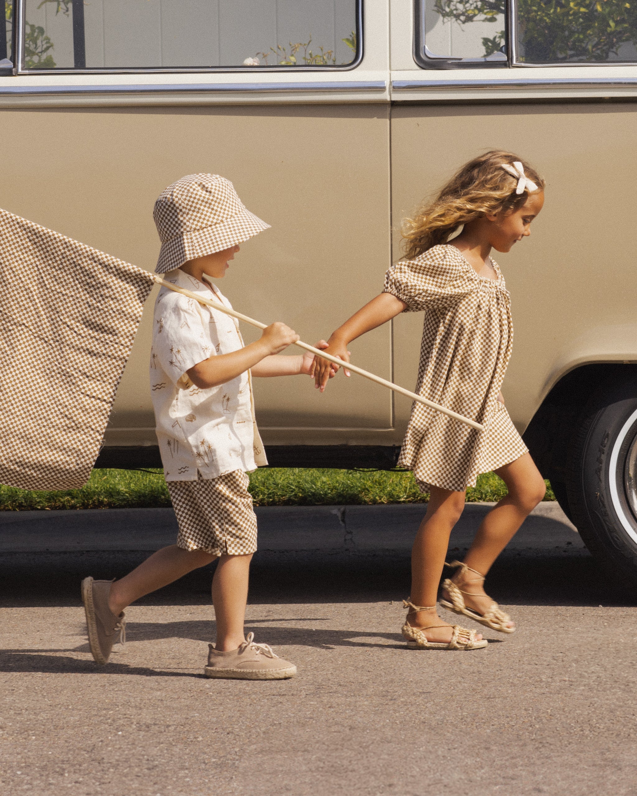 Sabrina Mini Dress Ocre Check - Rylee + Cru | Kids Clothes | Trendy Baby Clothes | Modern Infant Outfits |