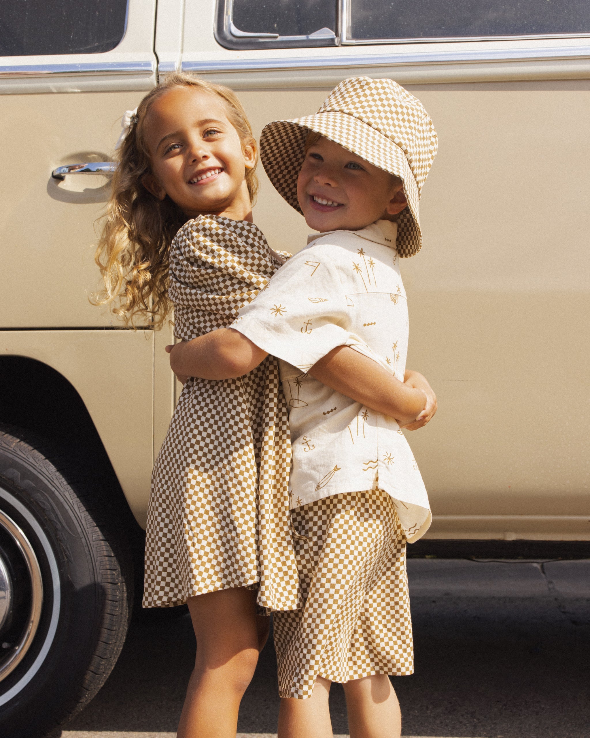 Bucket Hat Ocre Check - Rylee + Cru | Kids Clothes | Trendy Baby Clothes | Modern Infant Outfits |