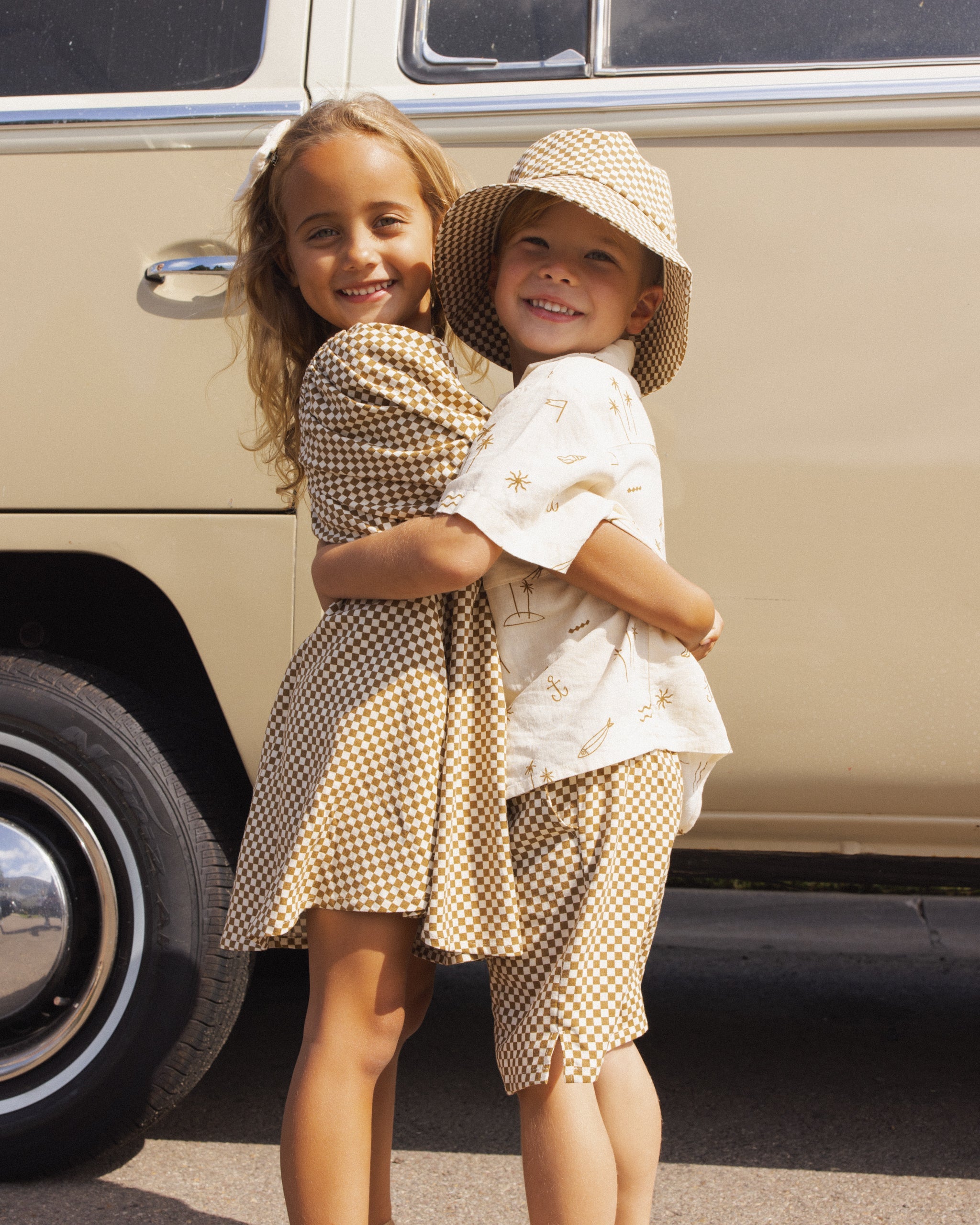 Sabrina Mini Dress Ocre Check - Rylee + Cru | Kids Clothes | Trendy Baby Clothes | Modern Infant Outfits |