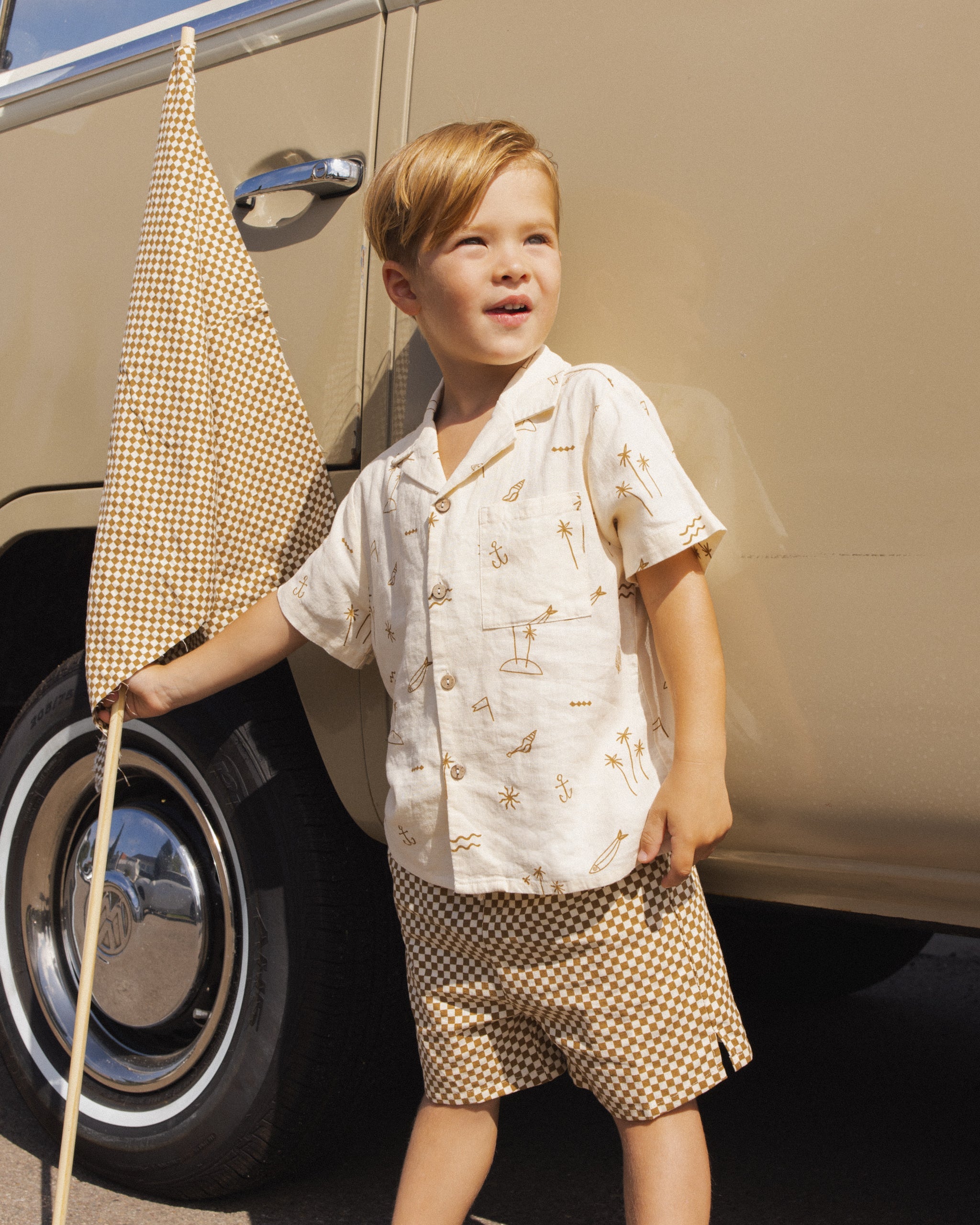 Perry Short Ocre Check - Rylee + Cru | Kids Clothes | Trendy Baby Clothes | Modern Infant Outfits |