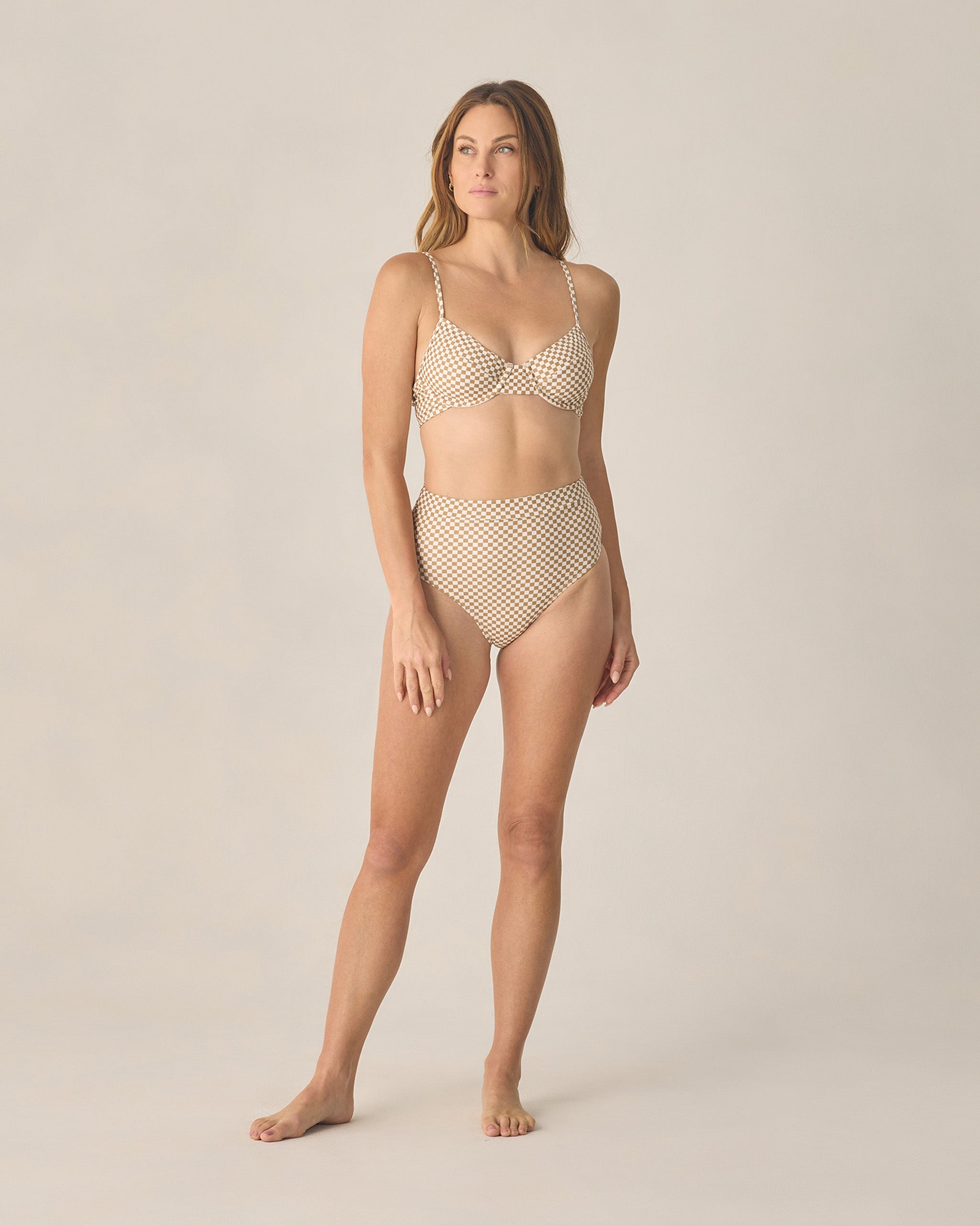 Women's Banded High Cut Bikini Bottom Ocre Check - Rylee + Cru | Kids Clothes | Trendy Baby Clothes | Modern Infant Outfits |