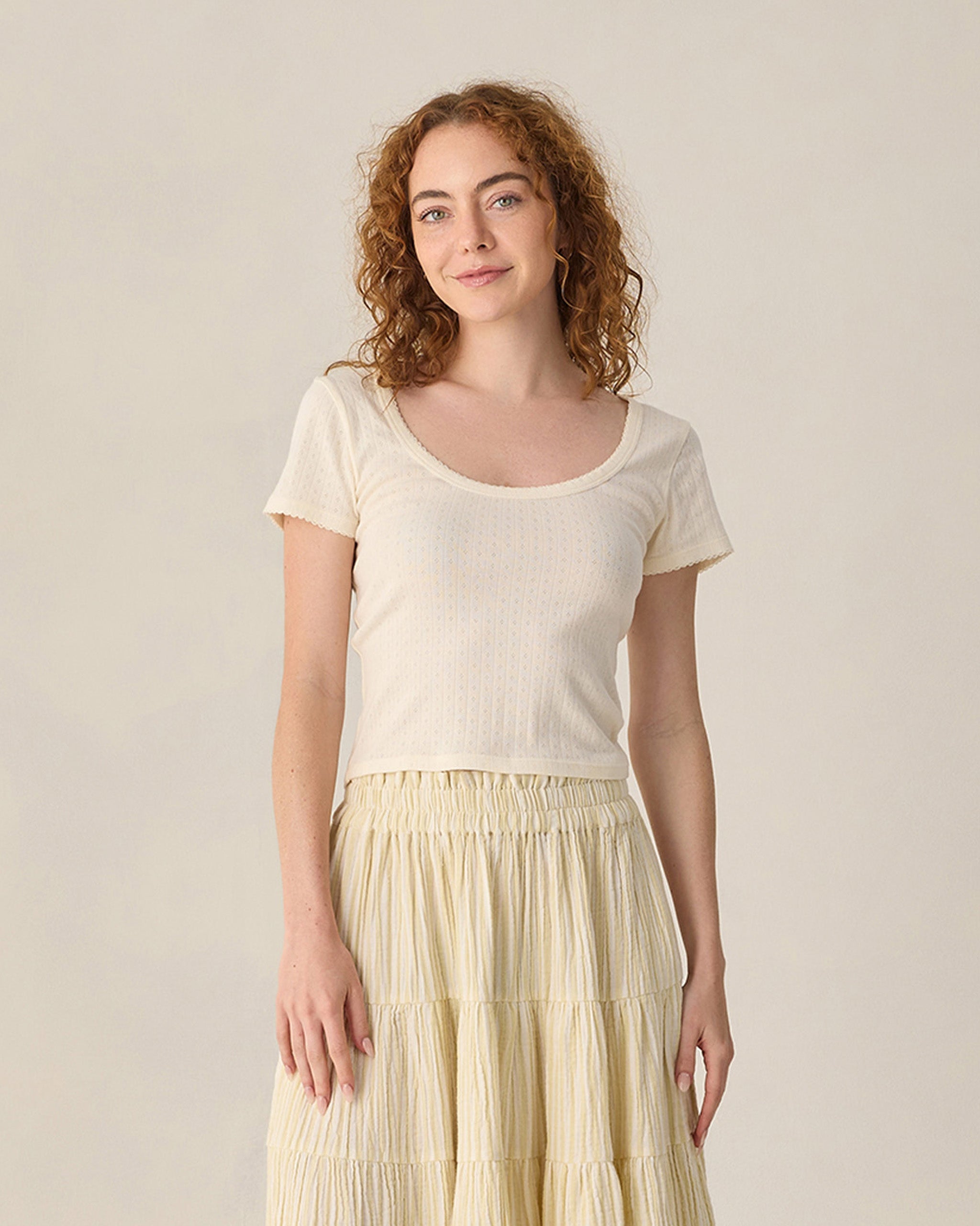 Women's Pointelle Tee Ivory - Rylee + Cru | Kids Clothes | Trendy Baby Clothes | Modern Infant Outfits |