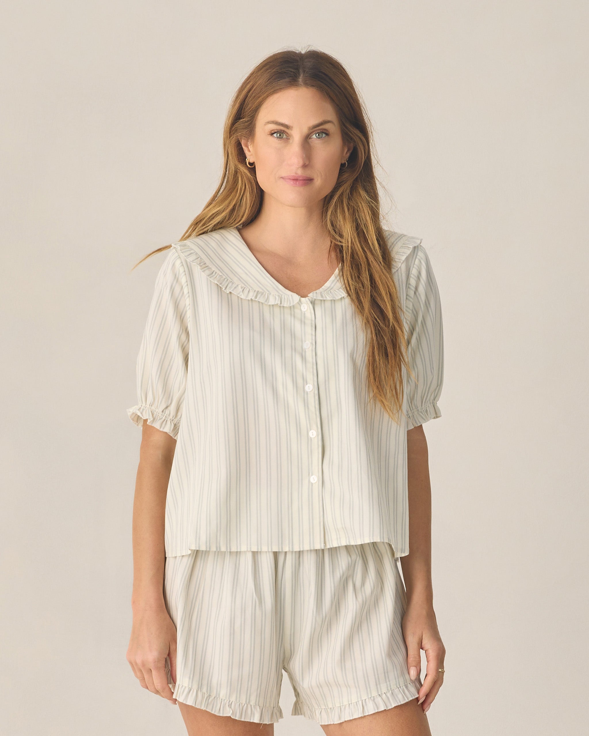 Women's Delilah Pajama Set Seafoam Railroad Stripe - Rylee + Cru | Kids Clothes | Trendy Baby Clothes | Modern Infant Outfits |