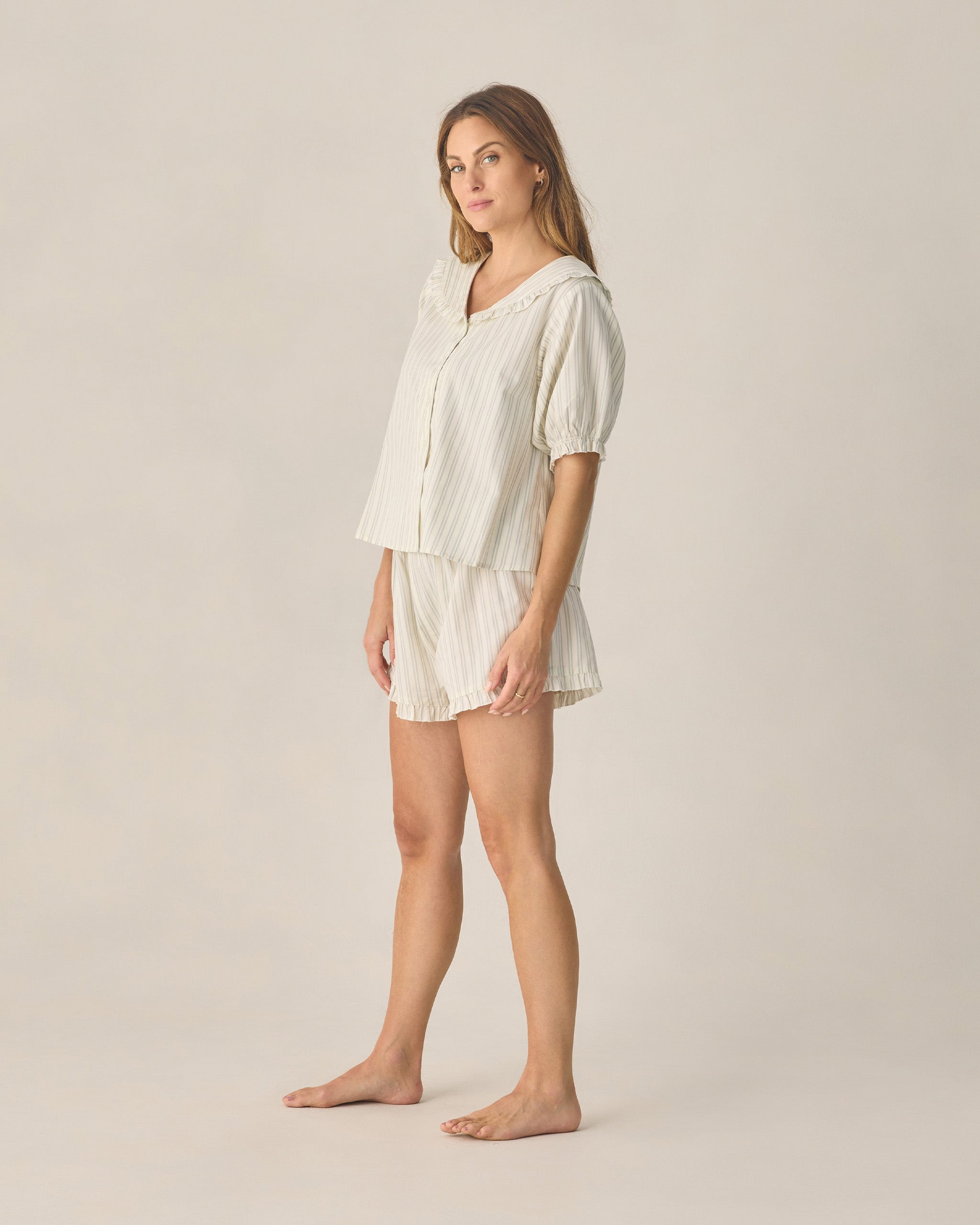 Women's Delilah Pajama Set Seafoam Railroad Stripe - Rylee + Cru | Kids Clothes | Trendy Baby Clothes | Modern Infant Outfits |