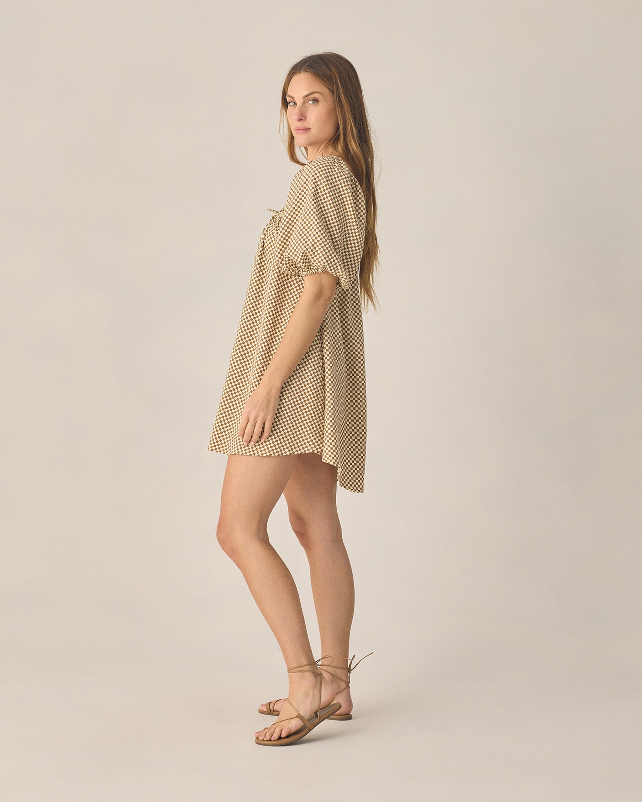 Women's Sabrina Mini Dress Ocre Check - Rylee + Cru | Kids Clothes | Trendy Baby Clothes | Modern Infant Outfits |