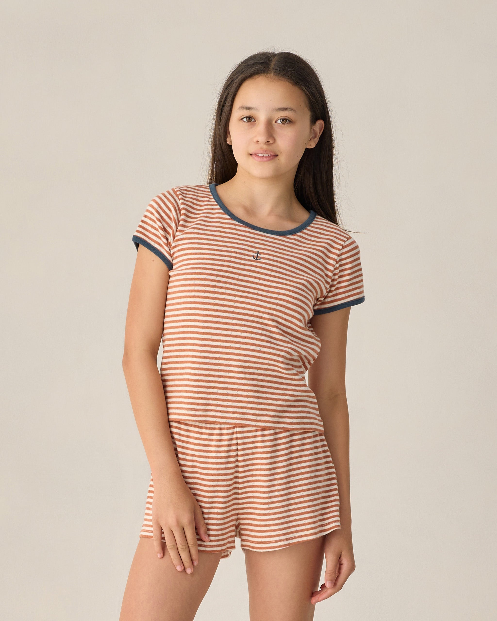 Teen Pointelle Tee Poppy Stripe - Rylee + Cru | Kids Clothes | Trendy Baby Clothes | Modern Infant Outfits |