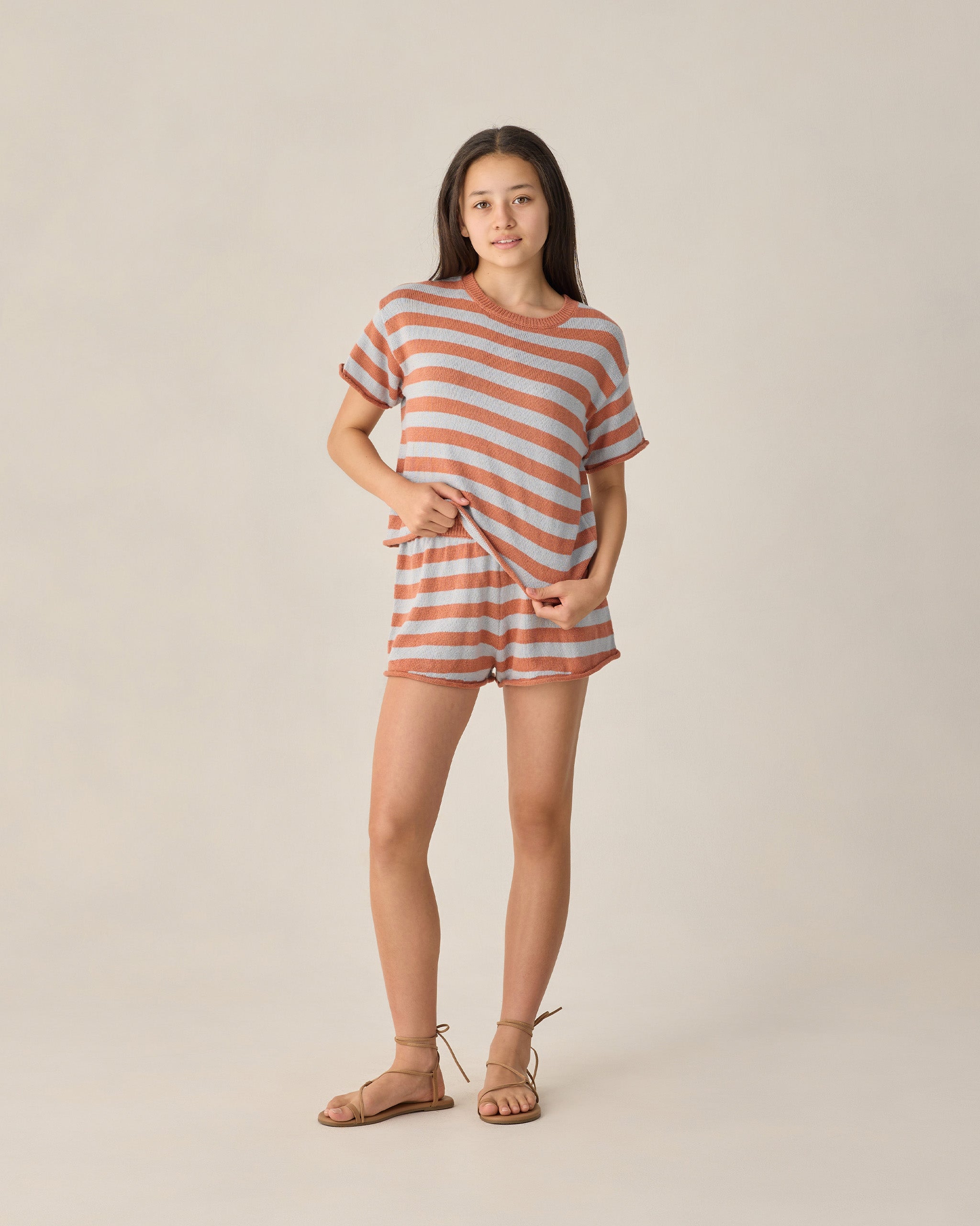 Teen Summer Knit Set Poppy + Light Blue Stripe - Rylee + Cru | Kids Clothes | Trendy Baby Clothes | Modern Infant Outfits |