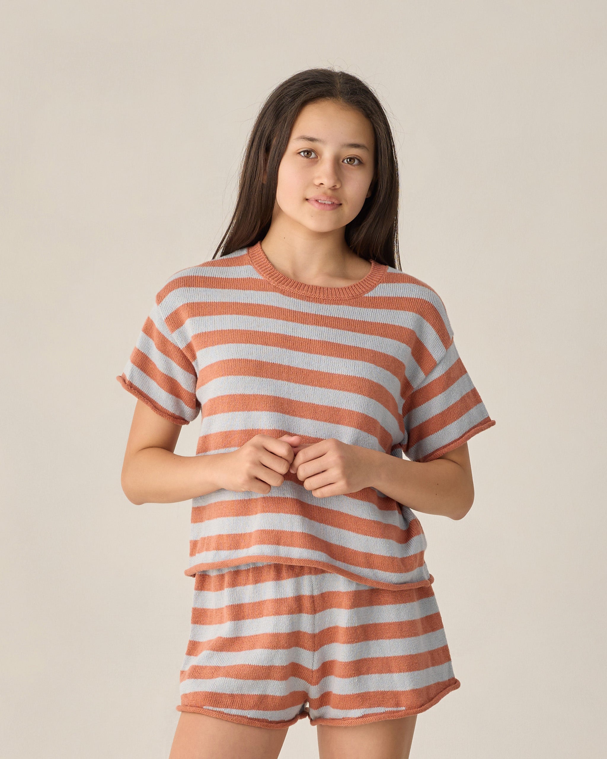Teen Summer Knit Set Poppy + Light Blue Stripe - Rylee + Cru | Kids Clothes | Trendy Baby Clothes | Modern Infant Outfits |