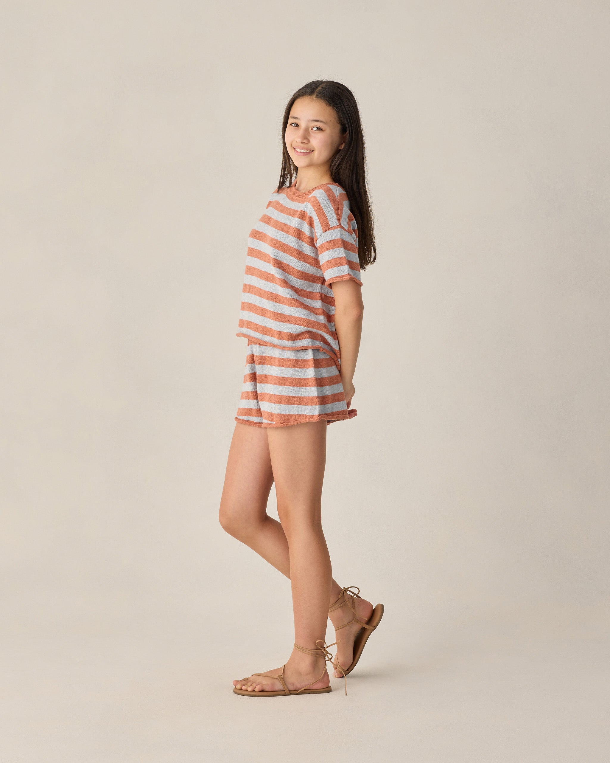 Teen Summer Knit Set Poppy + Light Blue Stripe - Rylee + Cru | Kids Clothes | Trendy Baby Clothes | Modern Infant Outfits |