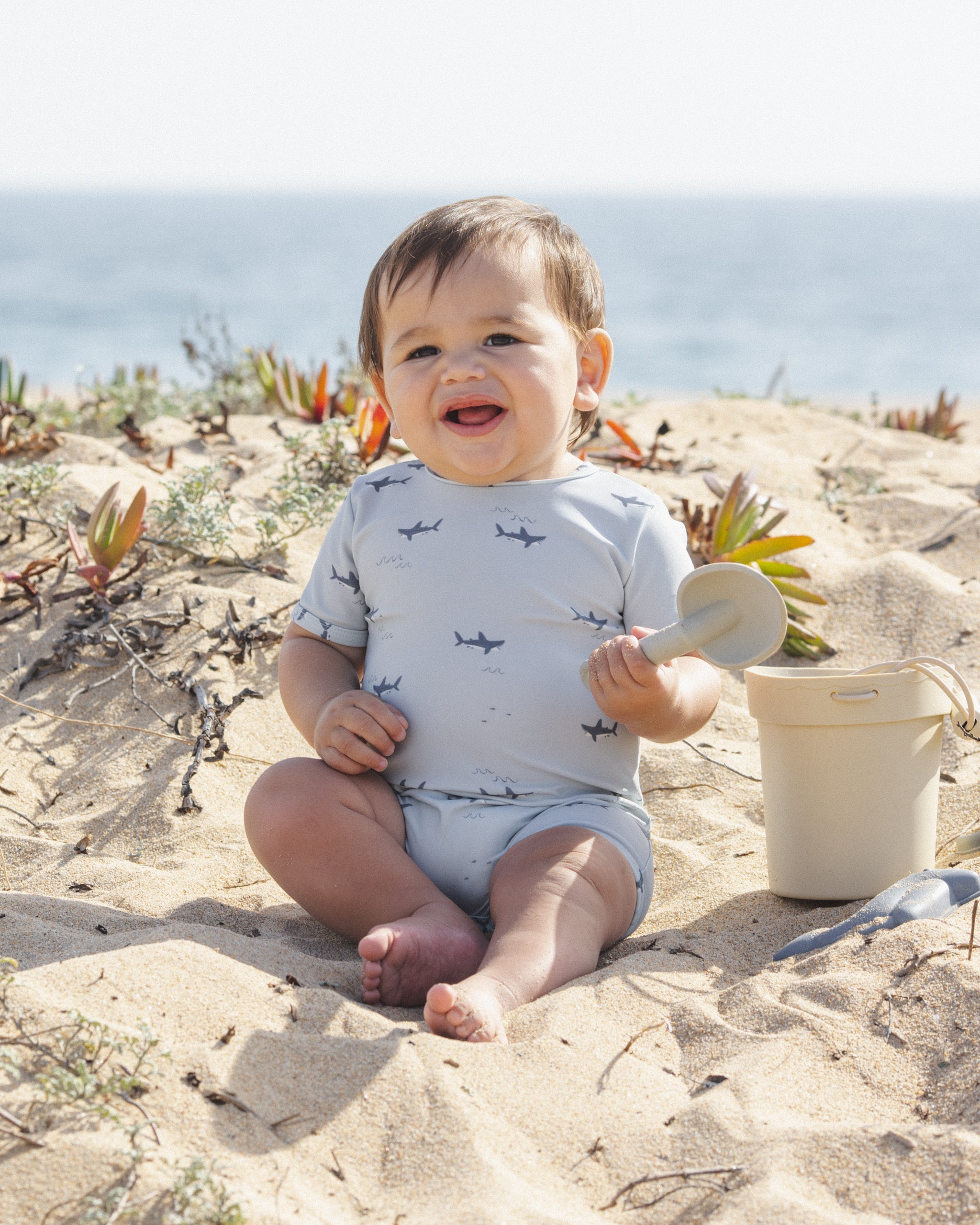 Shorty One-Piece Sharks - Rylee + Cru | Kids Clothes | Trendy Baby Clothes | Modern Infant Outfits |