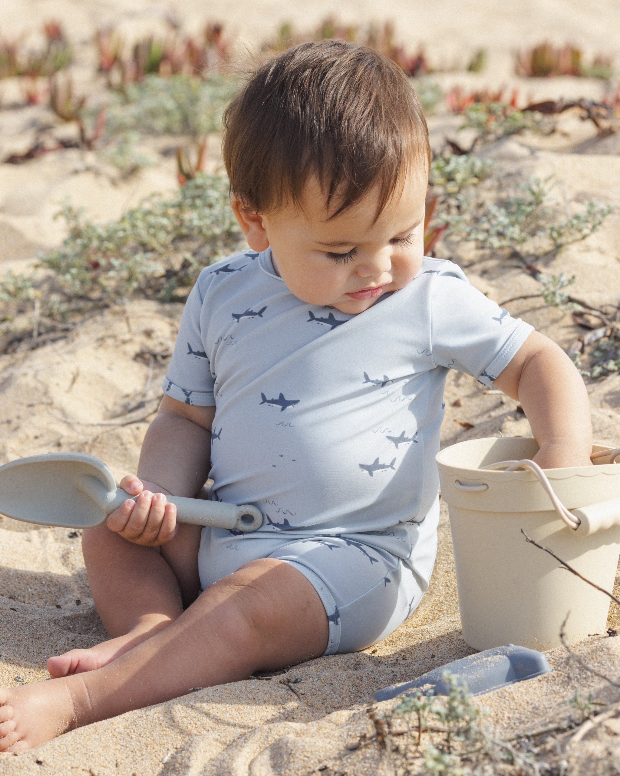 Shorty One-Piece Sharks - Rylee + Cru | Kids Clothes | Trendy Baby Clothes | Modern Infant Outfits |