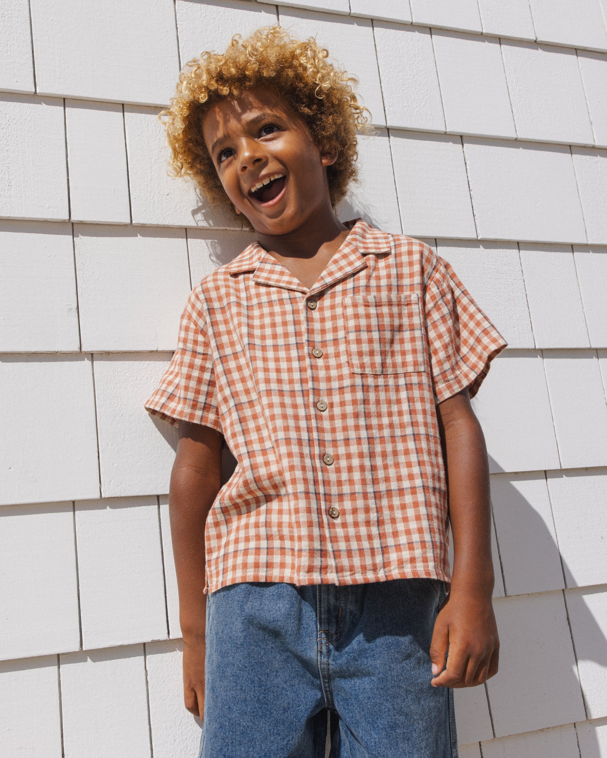 Lapel Collar Shirt Poppy Gingham - Rylee + Cru | Kids Clothes | Trendy Baby Clothes | Modern Infant Outfits |