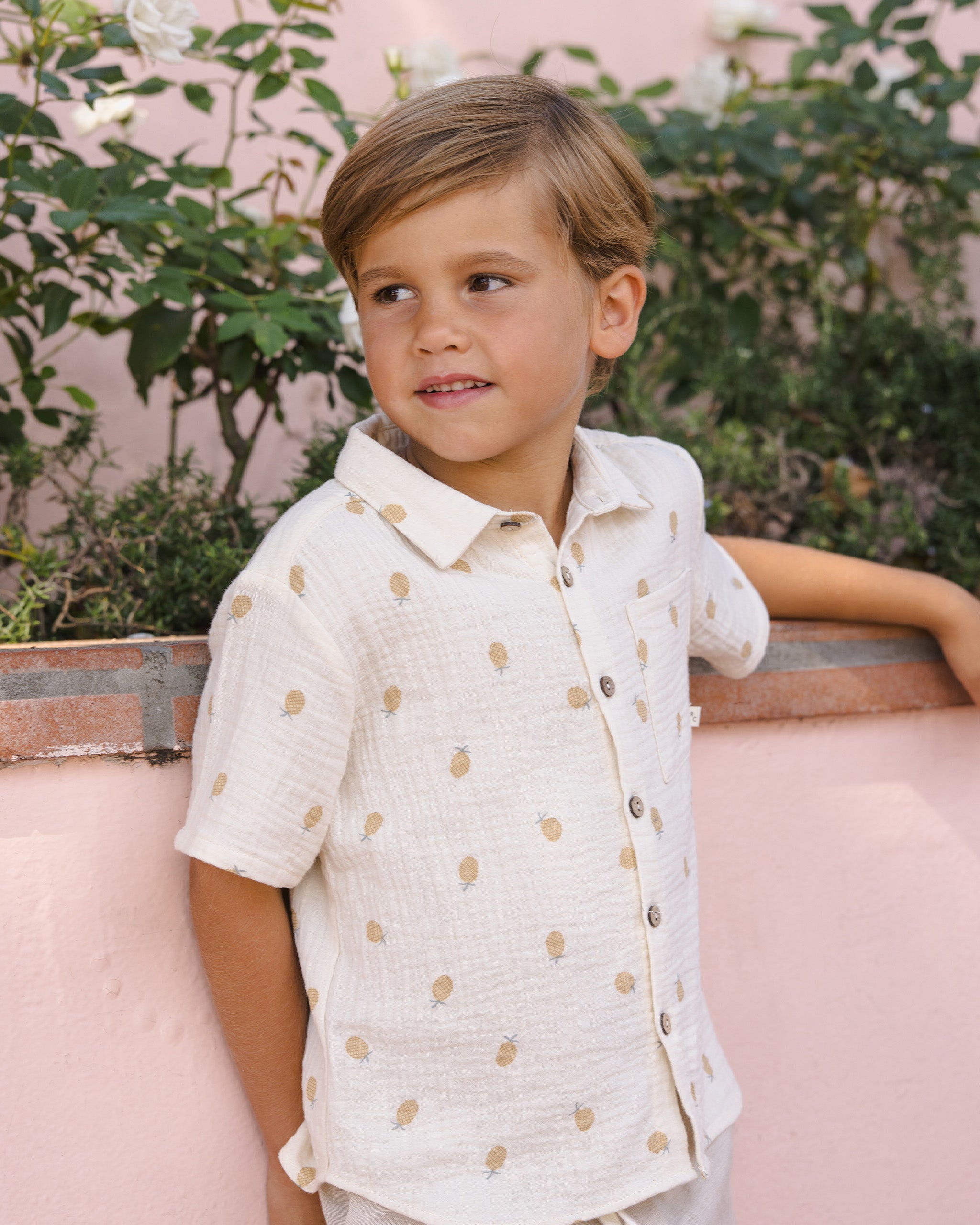 Collared Short Sleeve Shirt Pineapple - Rylee + Cru | Kids Clothes | Trendy Baby Clothes | Modern Infant Outfits |