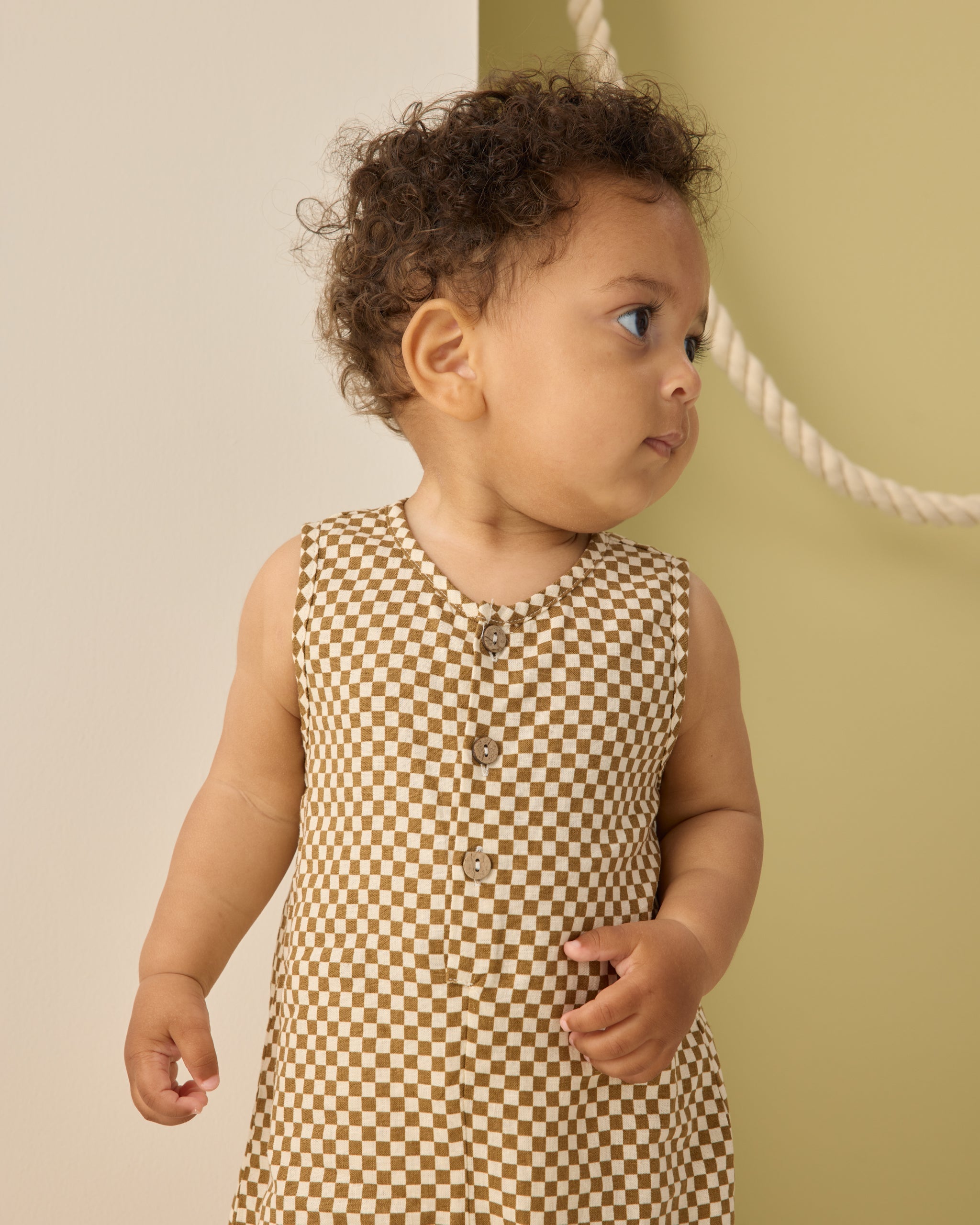 Mavrick Romper Ocre Check - Rylee + Cru | Kids Clothes | Trendy Baby Clothes | Modern Infant Outfits |