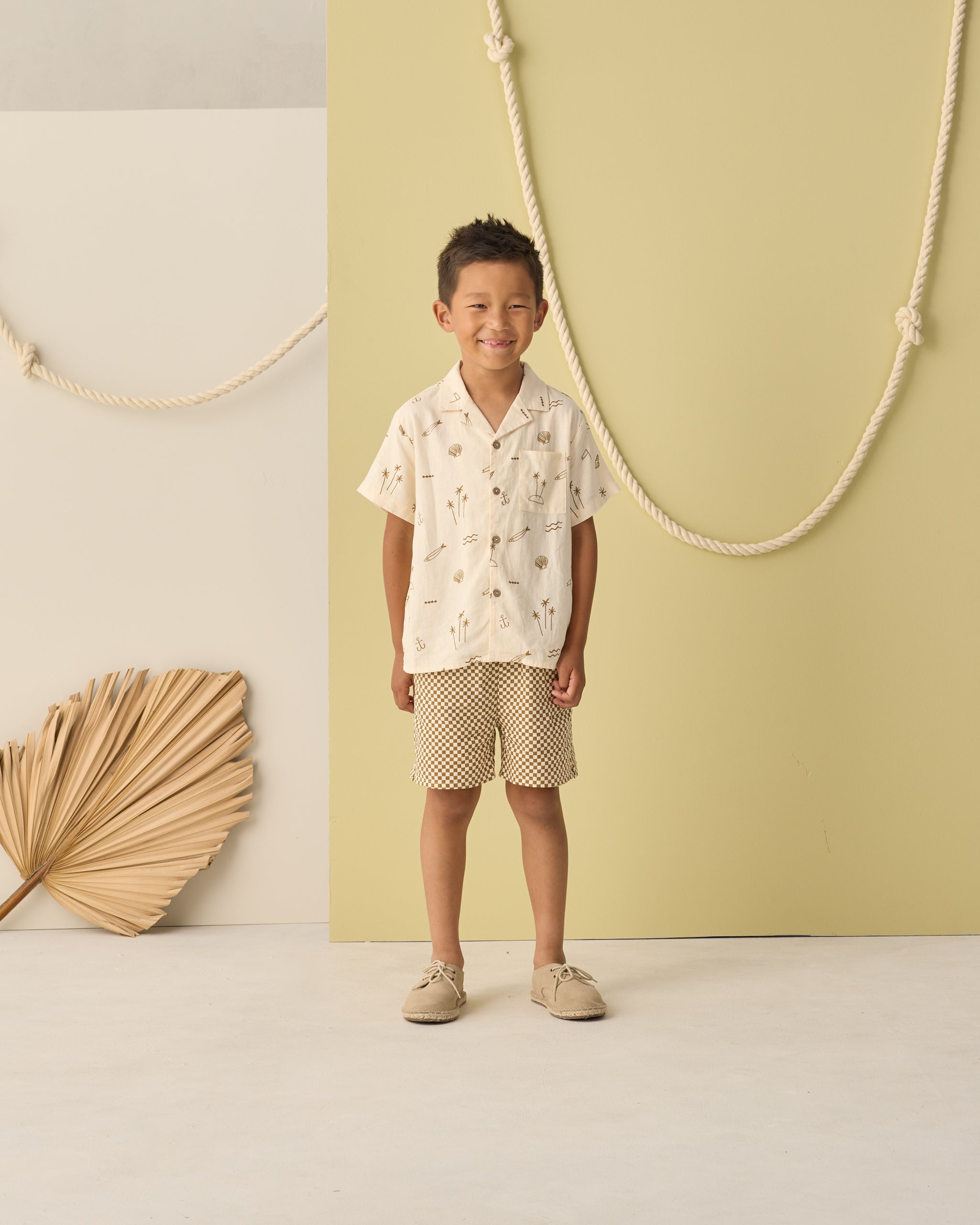 Boardshort Ocre Check - Rylee + Cru | Kids Clothes | Trendy Baby Clothes | Modern Infant Outfits |