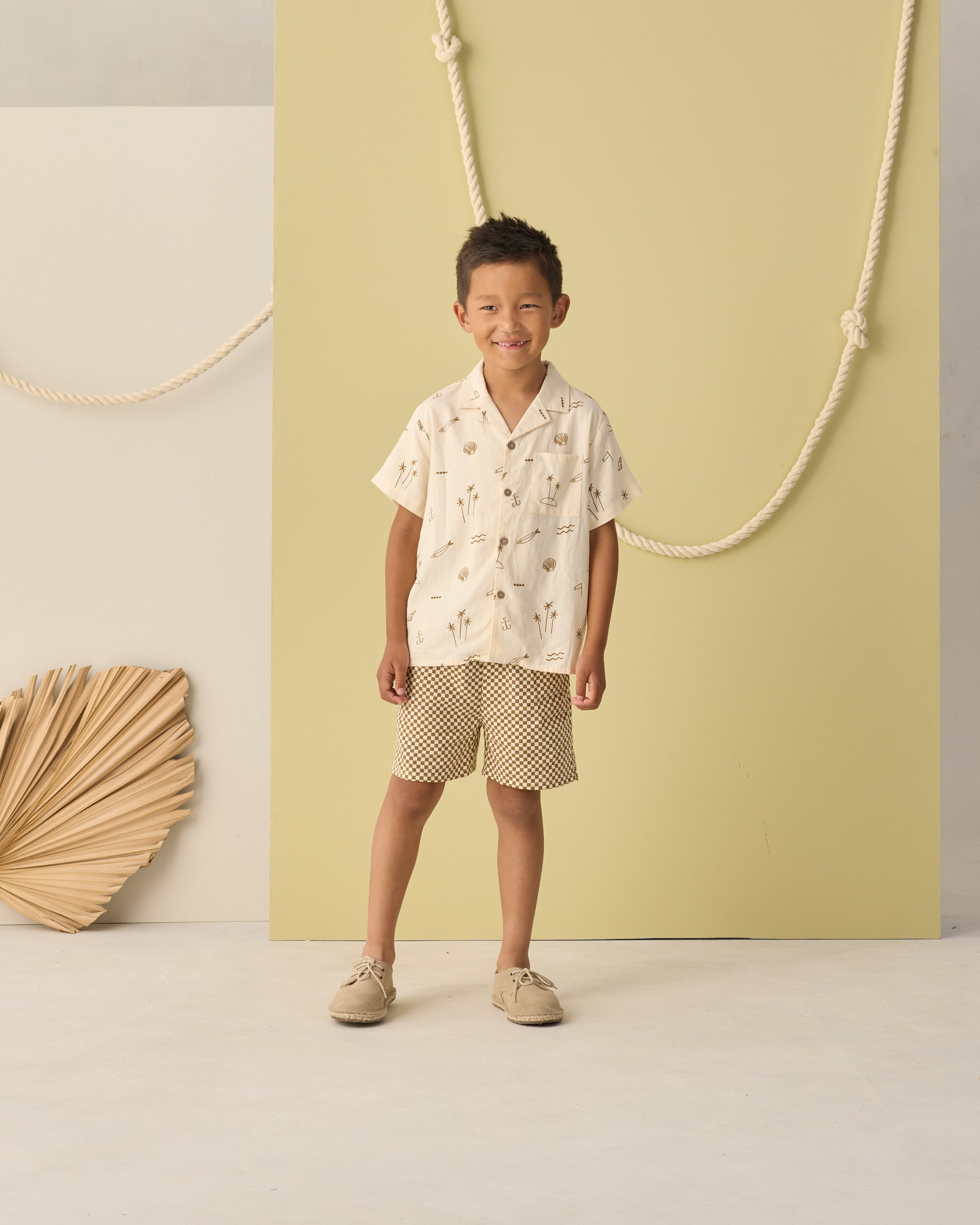 Boardshort Ocre Check - Rylee + Cru | Kids Clothes | Trendy Baby Clothes | Modern Infant Outfits |