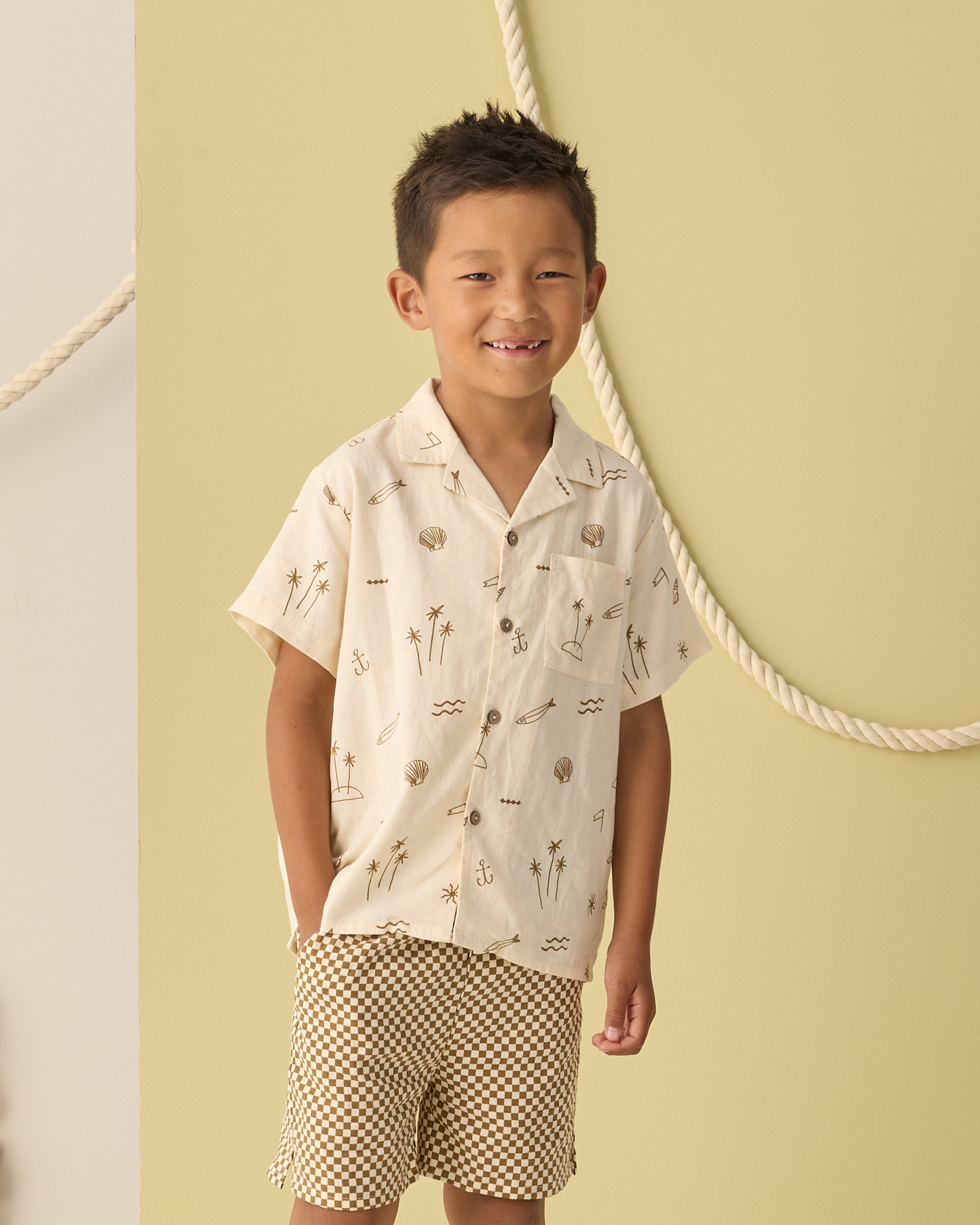 Perry Short Ocre Check - Rylee + Cru | Kids Clothes | Trendy Baby Clothes | Modern Infant Outfits |