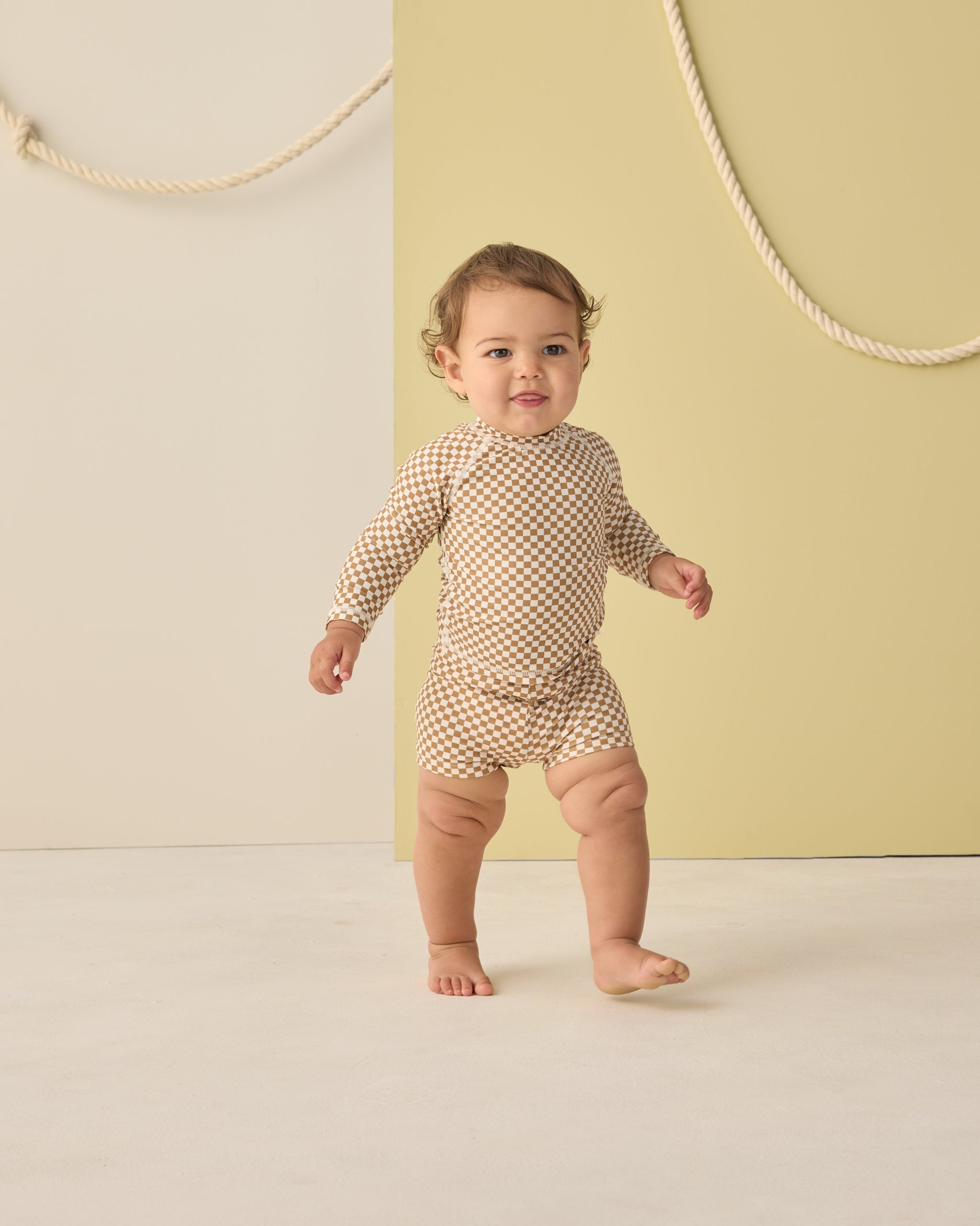 Boys Rashguard Set Ocre Check - Rylee + Cru | Kids Clothes | Trendy Baby Clothes | Modern Infant Outfits |