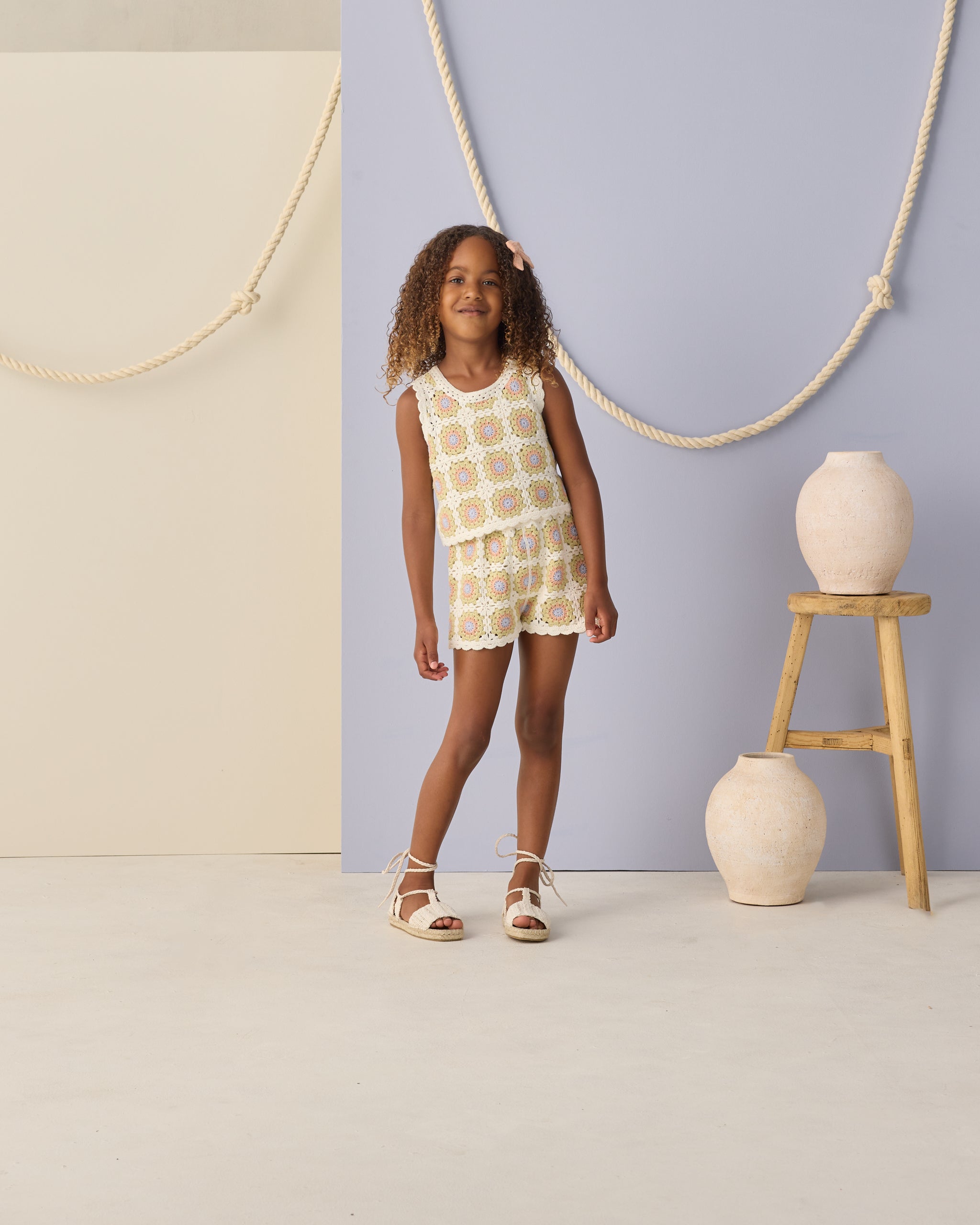 Crochet Tank Set Citron Daisy Check - Rylee + Cru | Kids Clothes | Trendy Baby Clothes | Modern Infant Outfits |