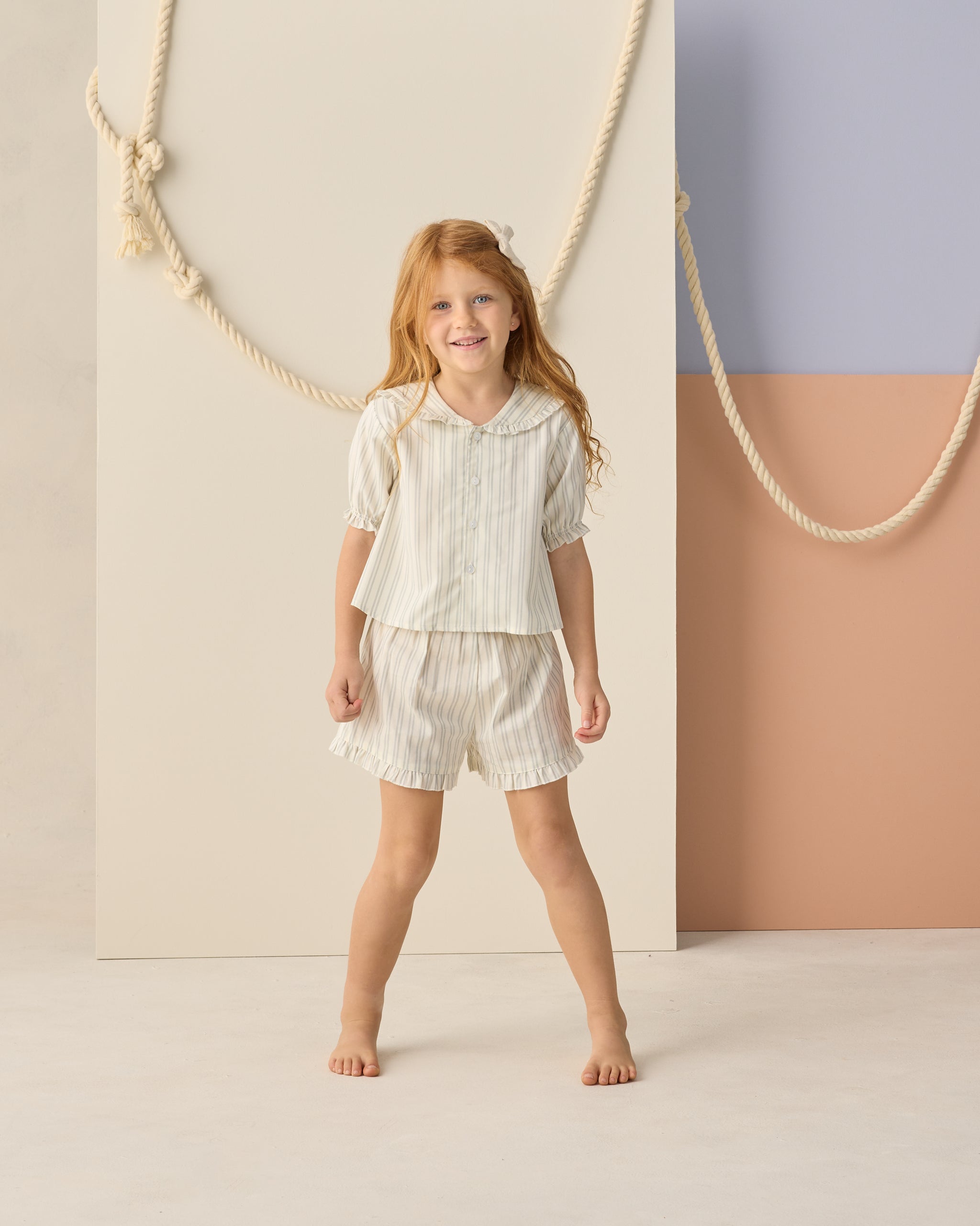 Delilah Pajama Set Seafoam Railroad Stripe - Rylee + Cru | Kids Clothes | Trendy Baby Clothes | Modern Infant Outfits |