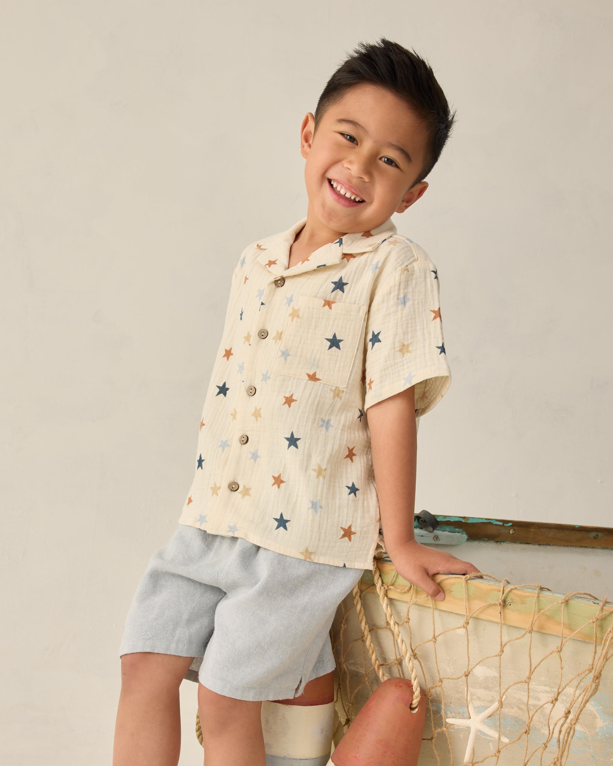 Lapel Collar Shirt Stars - Rylee + Cru | Kids Clothes | Trendy Baby Clothes | Modern Infant Outfits |