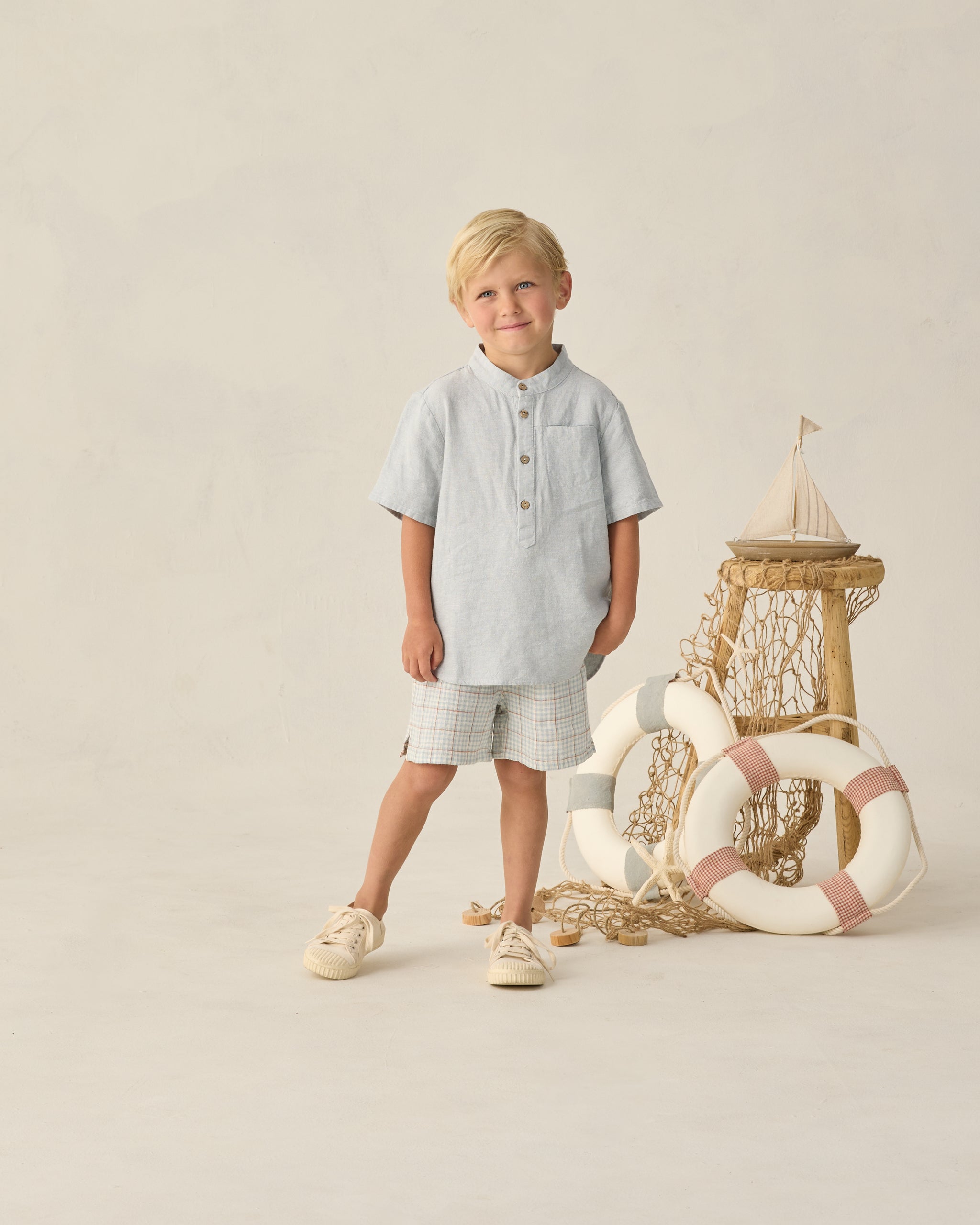 Perry Short Light Blue Plaid - Rylee + Cru | Kids Clothes | Trendy Baby Clothes | Modern Infant Outfits |