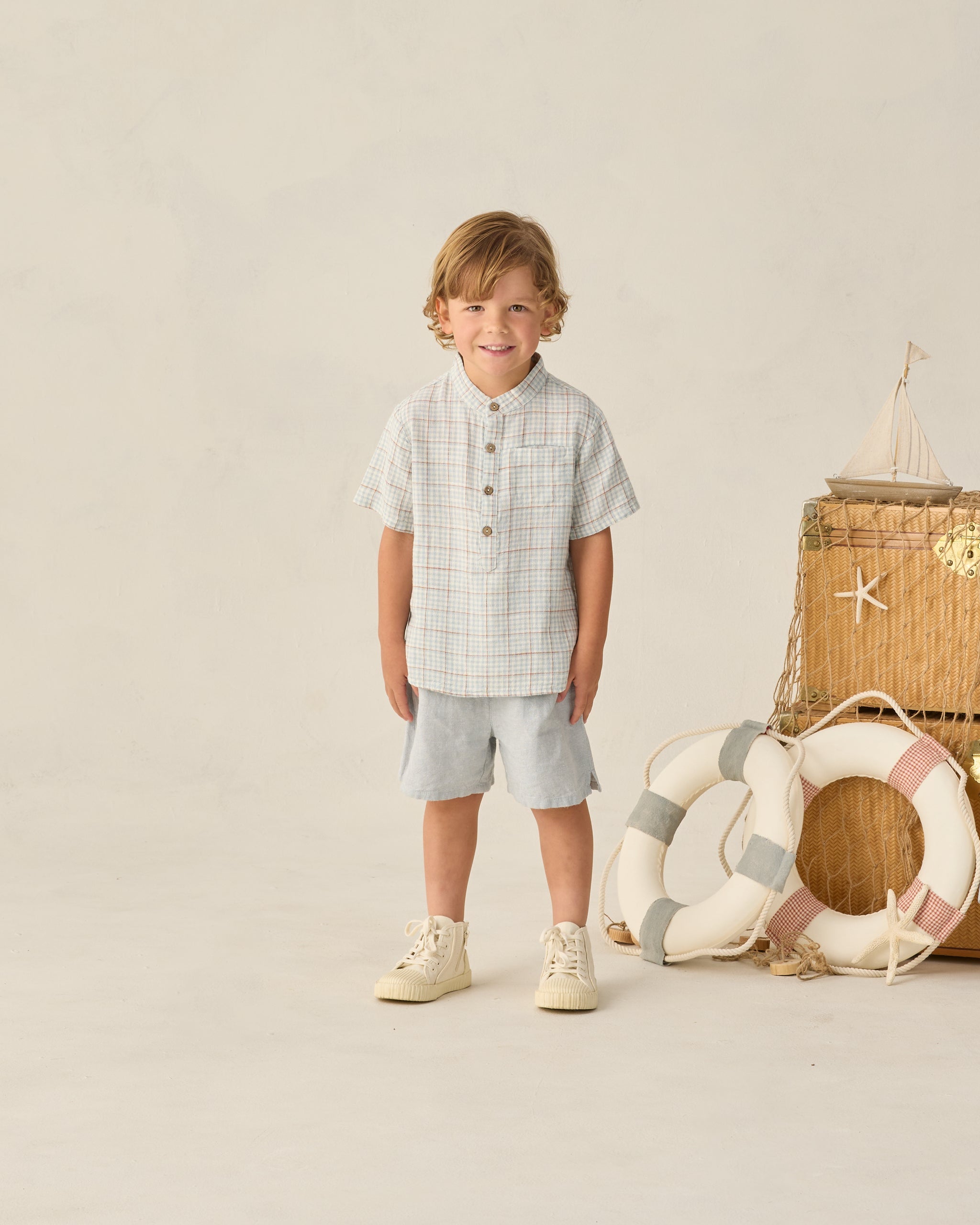 Perry Short Heathered Light Blue - Rylee + Cru | Kids Clothes | Trendy Baby Clothes | Modern Infant Outfits |