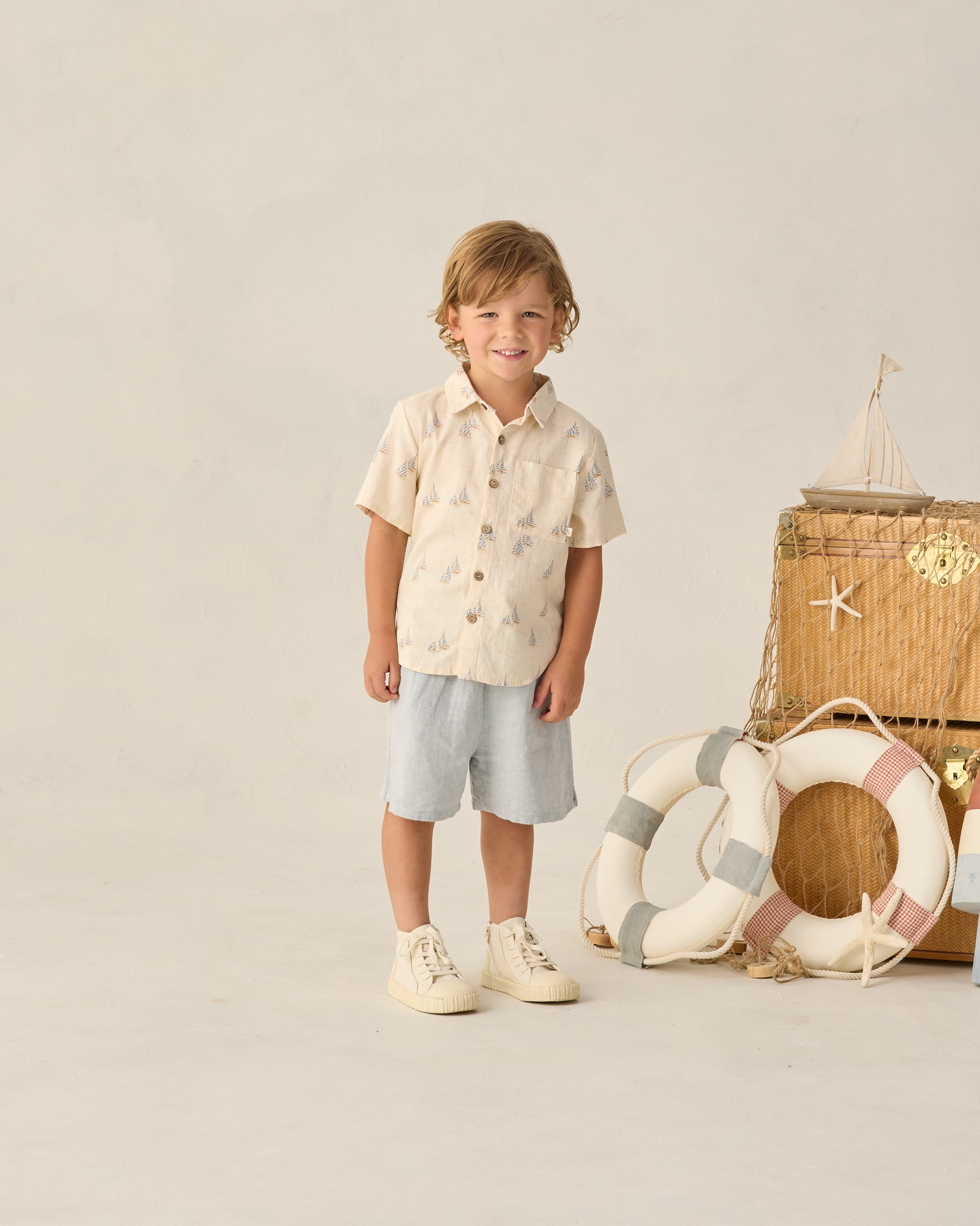 Collared Short Sleeve Shirt Sail - Rylee + Cru | Kids Clothes | Trendy Baby Clothes | Modern Infant Outfits |