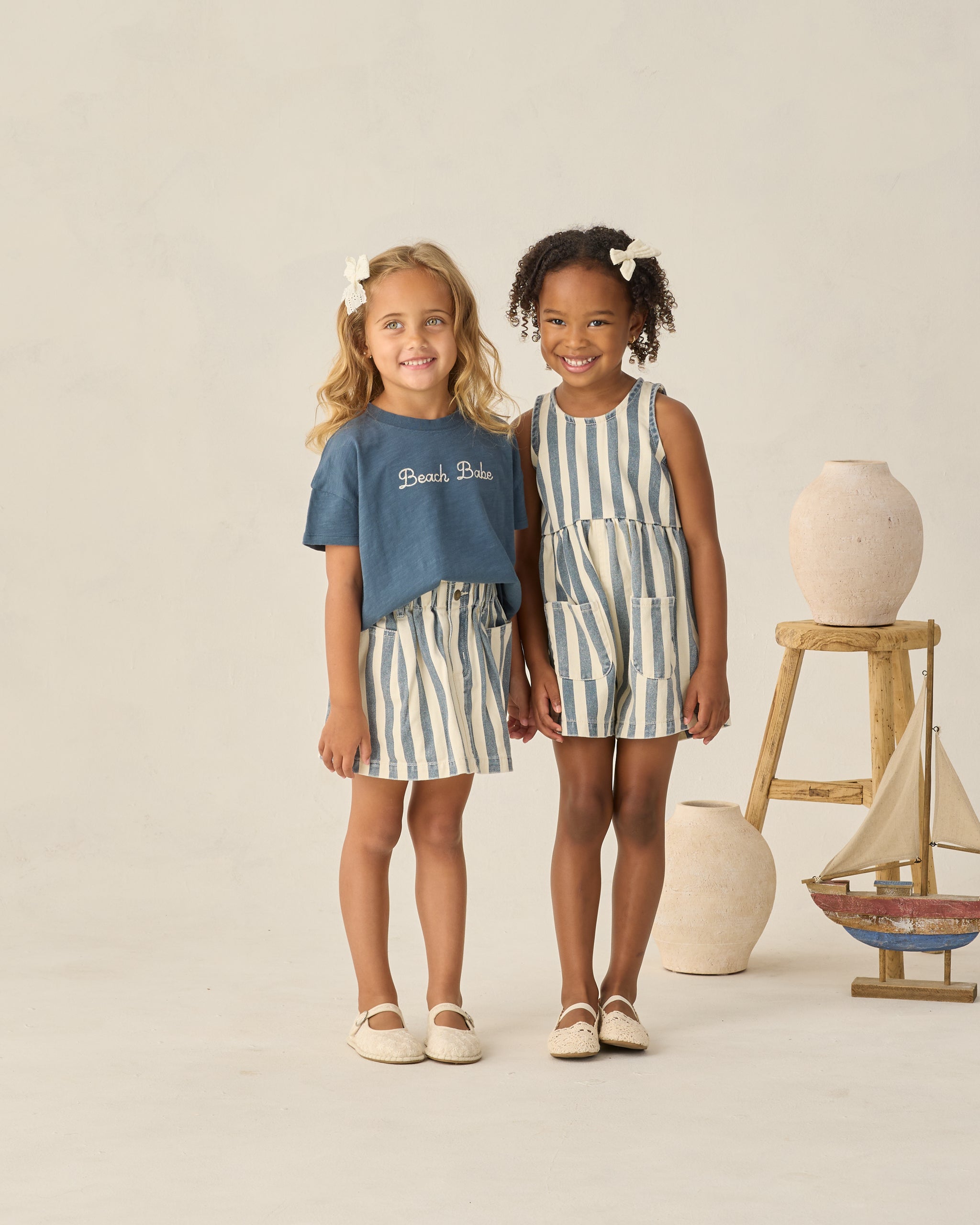 Denim Mini Skirt Navy Stripe - Rylee + Cru | Kids Clothes | Trendy Baby Clothes | Modern Infant Outfits |