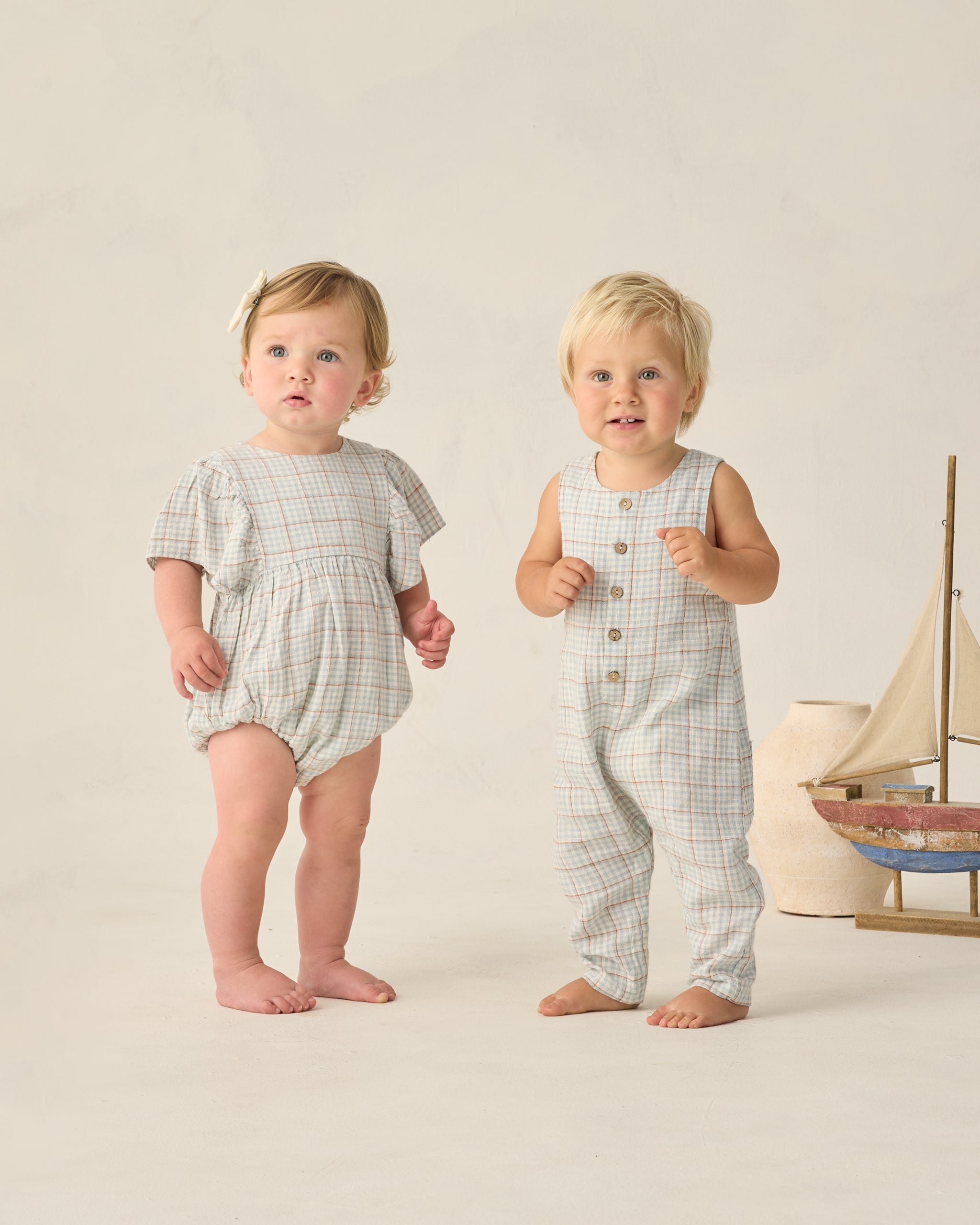 Button Jumpsuit Light Blue Plaid - Rylee + Cru | Kids Clothes | Trendy Baby Clothes | Modern Infant Outfits |