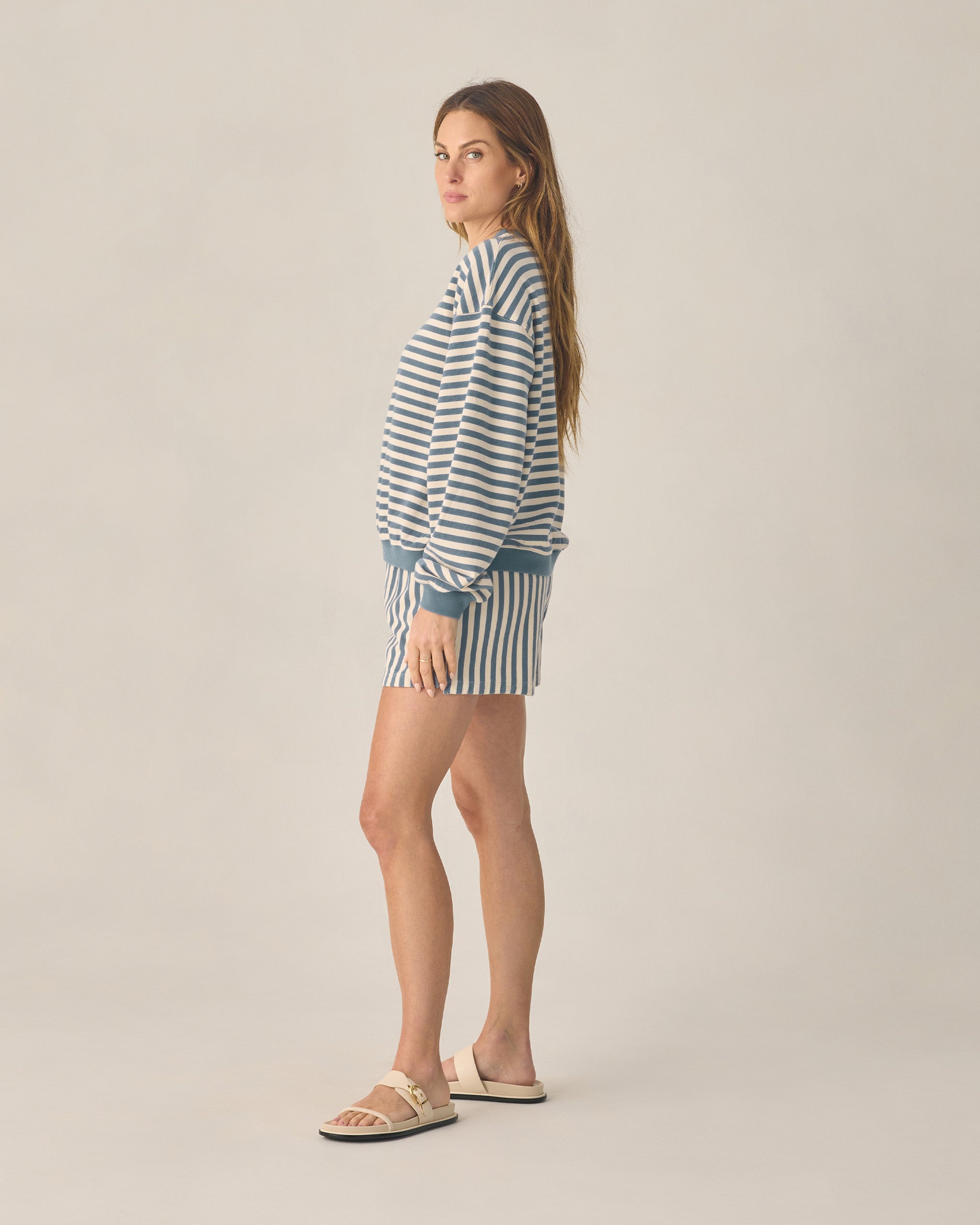 Ensemble pull oversize et short pour femme, rayures marines