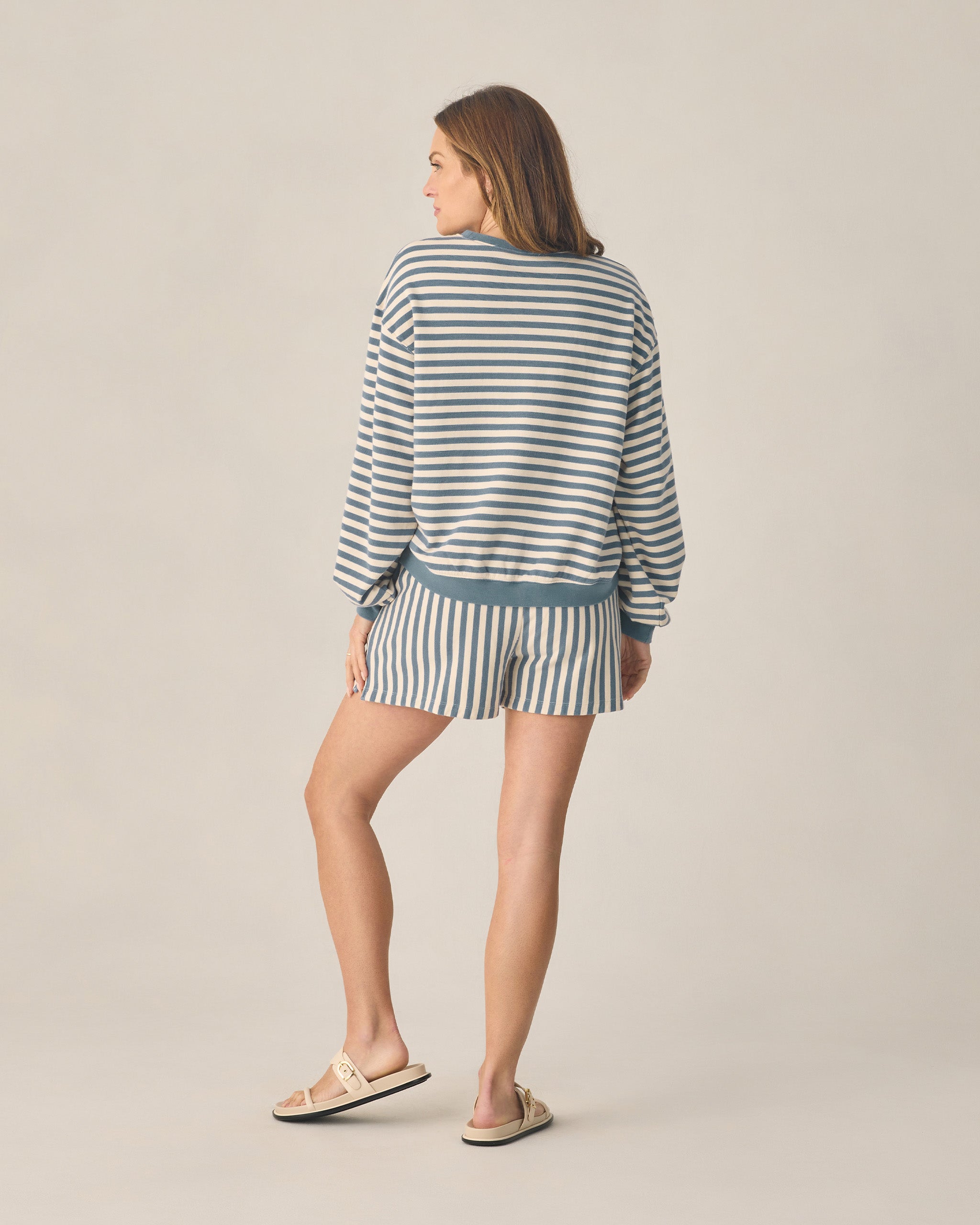 Women's Oversized Crew + Short Set Marine Stripe