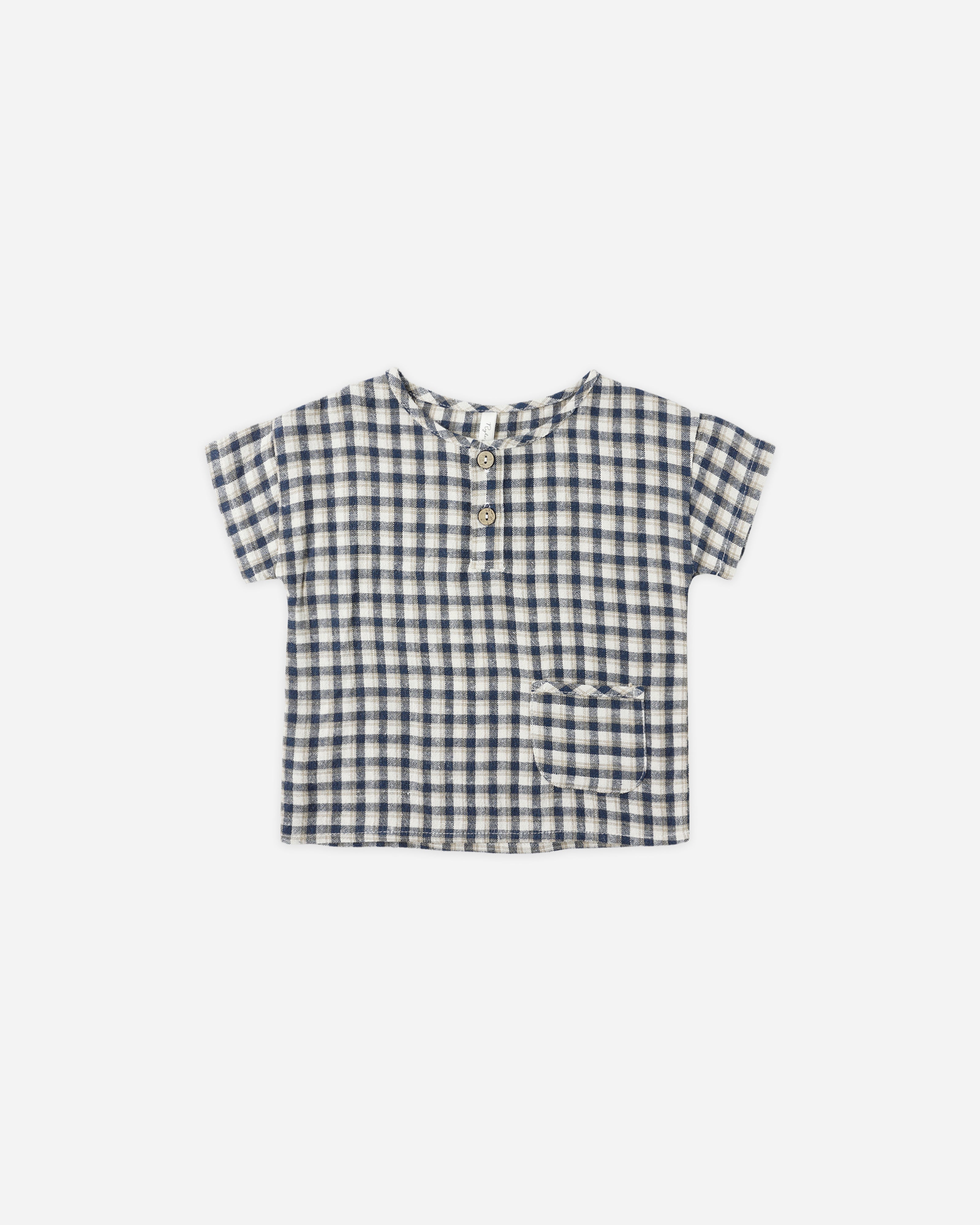 Woven Henley Tee || Navy Check