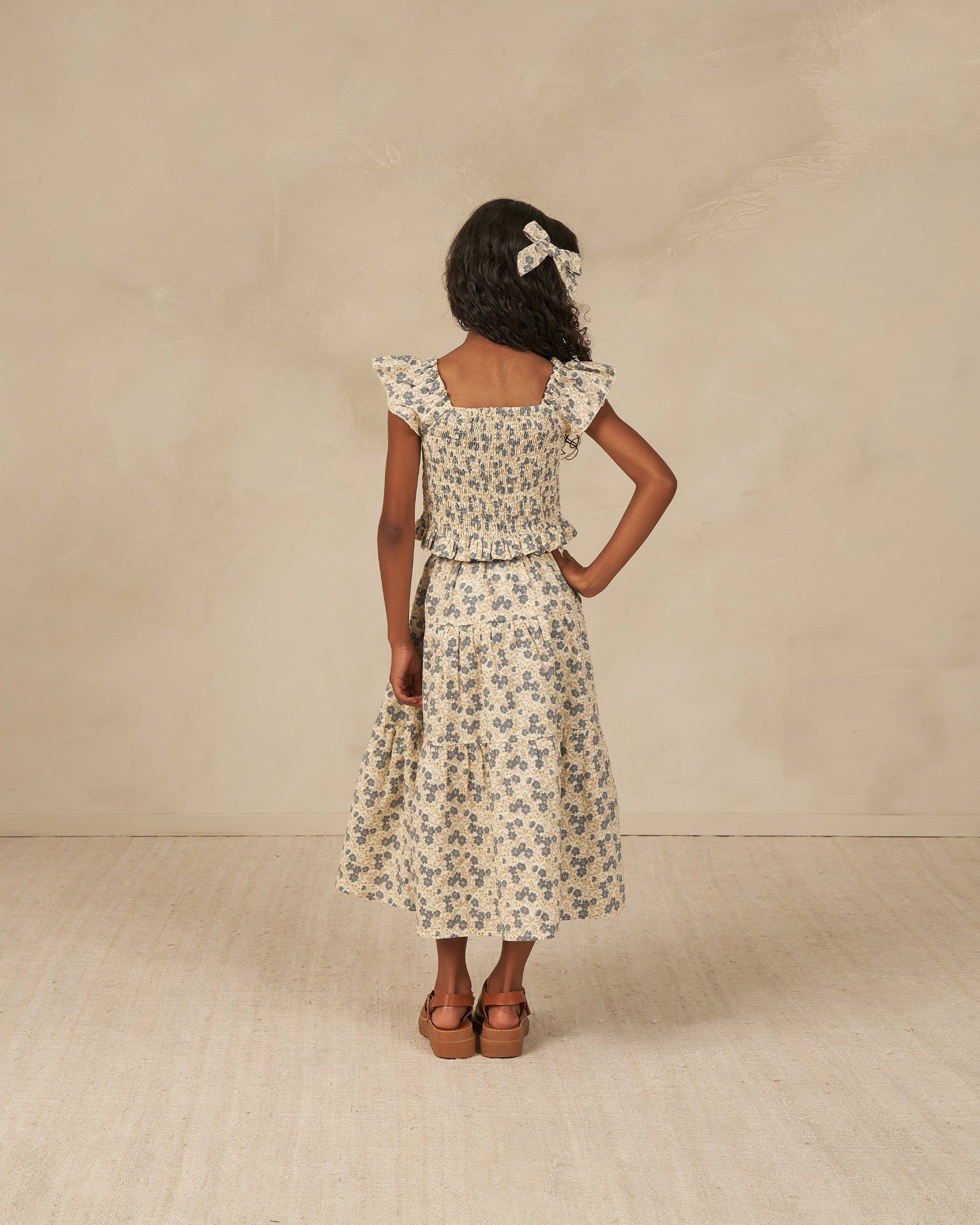 Tiered Midi Skirt || Blue Ditsy - Rylee + Cru | Kids Clothes | Trendy Baby Clothes | Modern Infant Outfits |