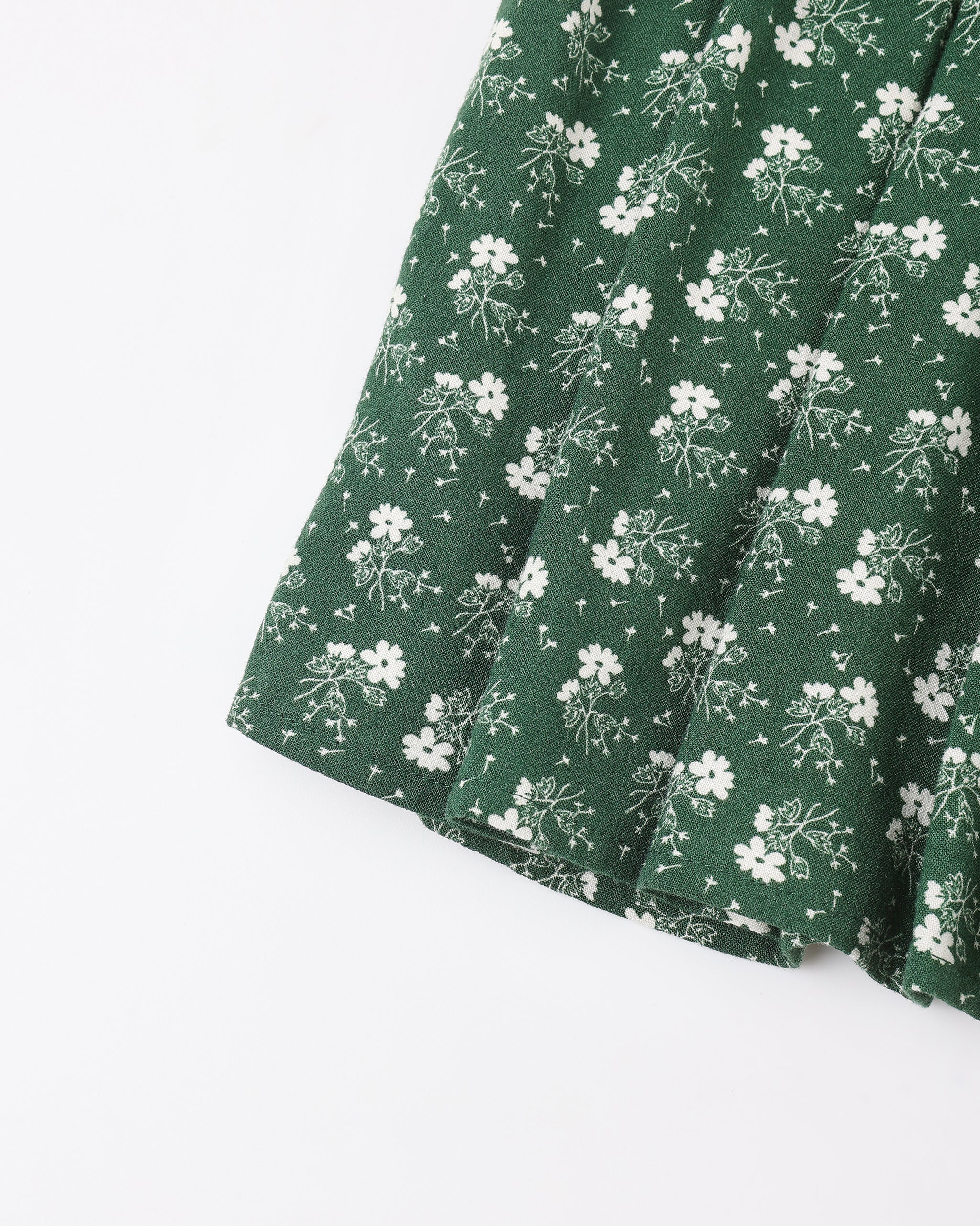 Jupe midi à volants || Motif fleuri vert