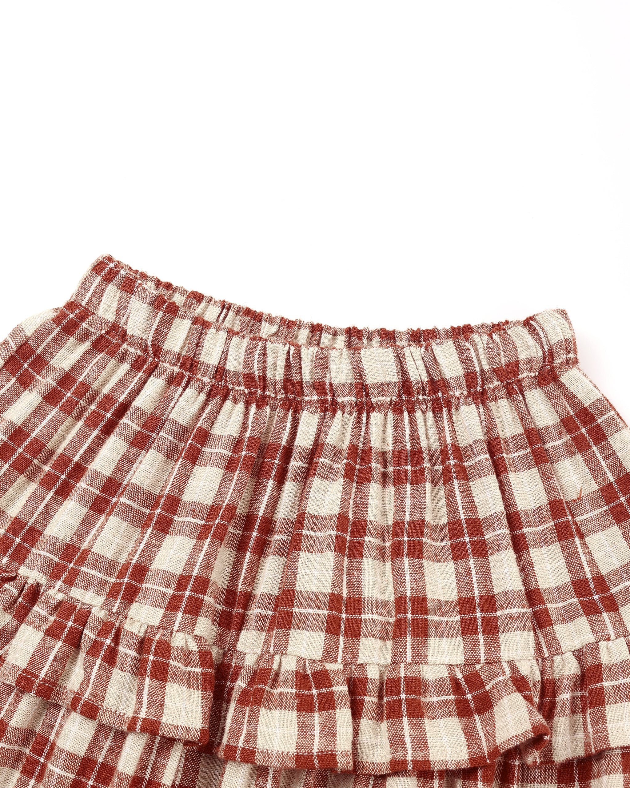 Ruffled Midi Skirt || Red Plaid