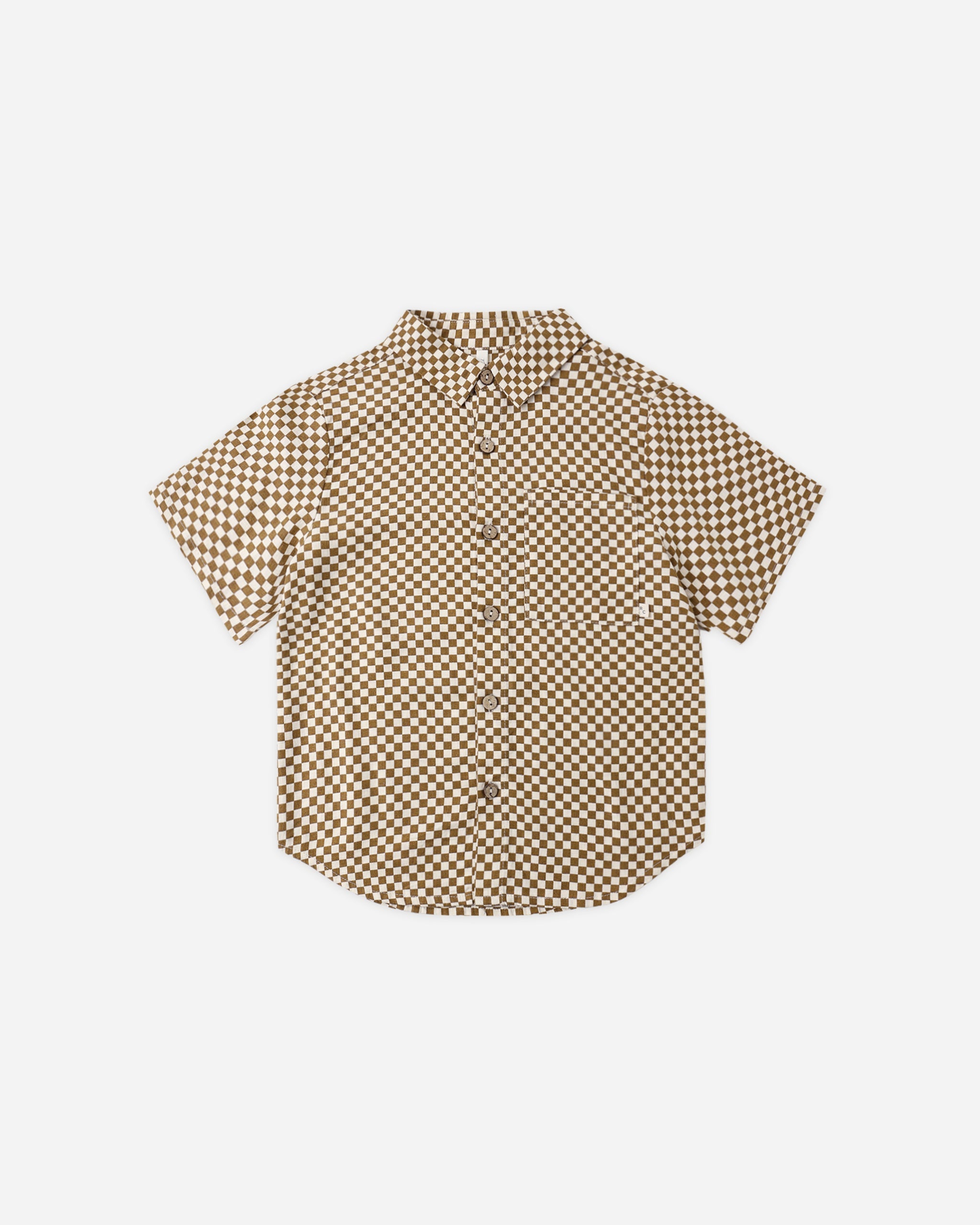 Collared Short Sleeve Shirt Ocre Check - Rylee + Cru | Kids Clothes | Trendy Baby Clothes | Modern Infant Outfits |