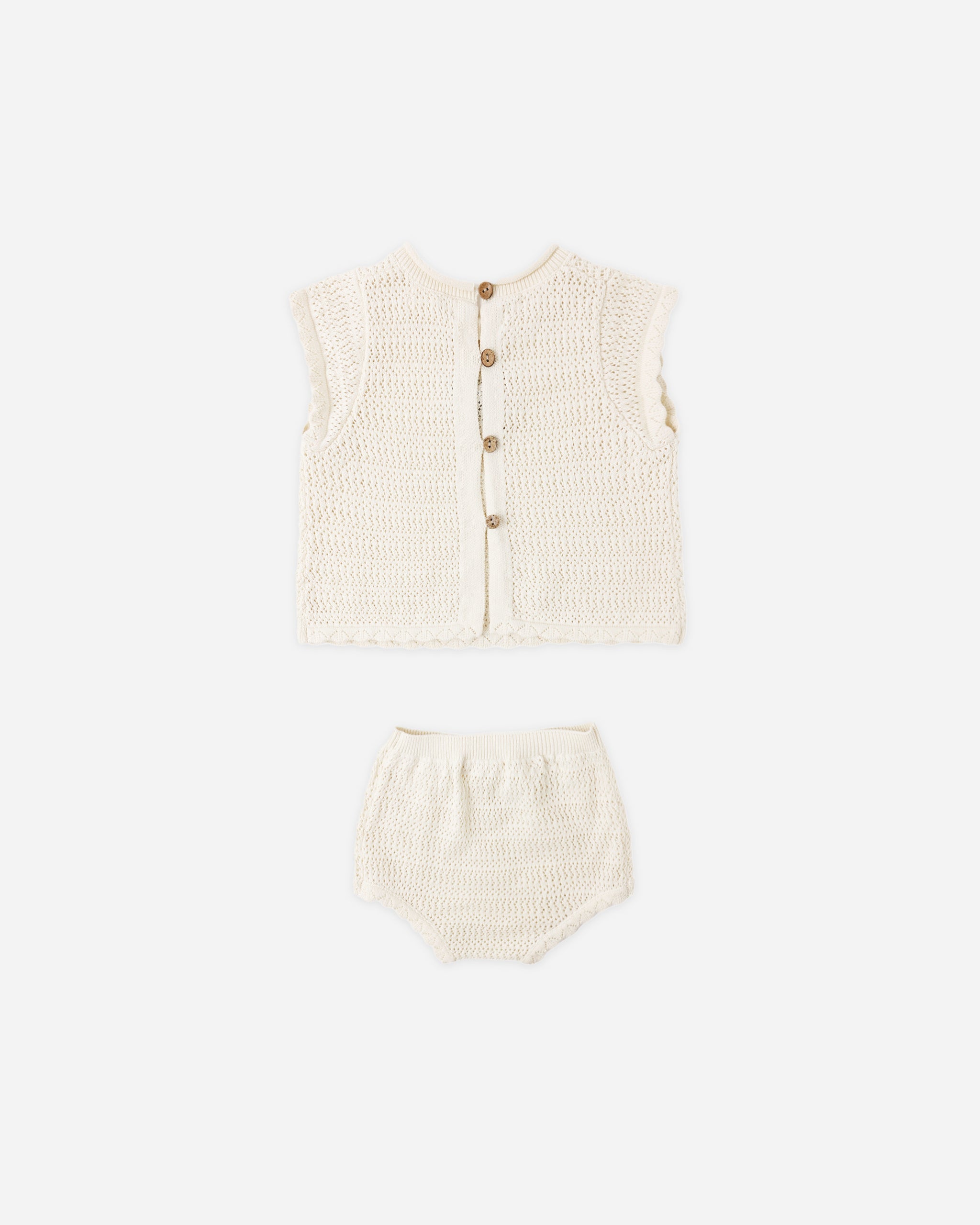 Scallop Knit Baby Set Natural