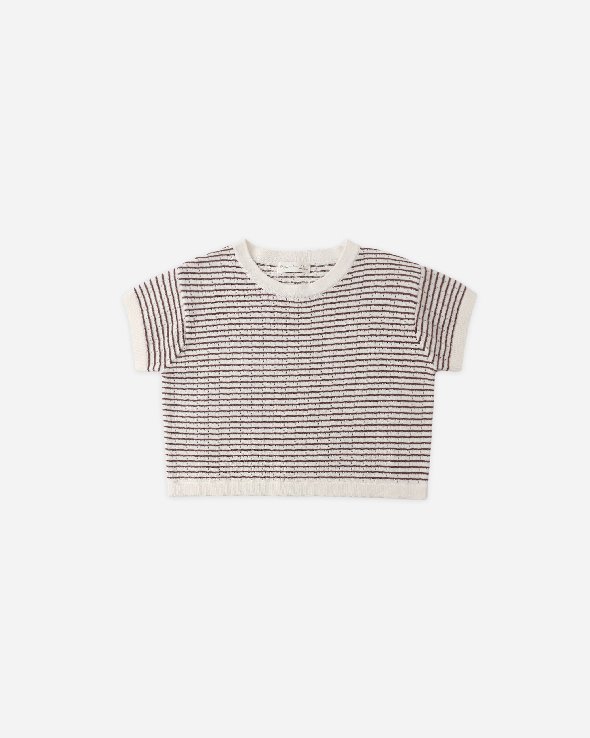 Boxy Crop Knit Tee Chocolate Stripe